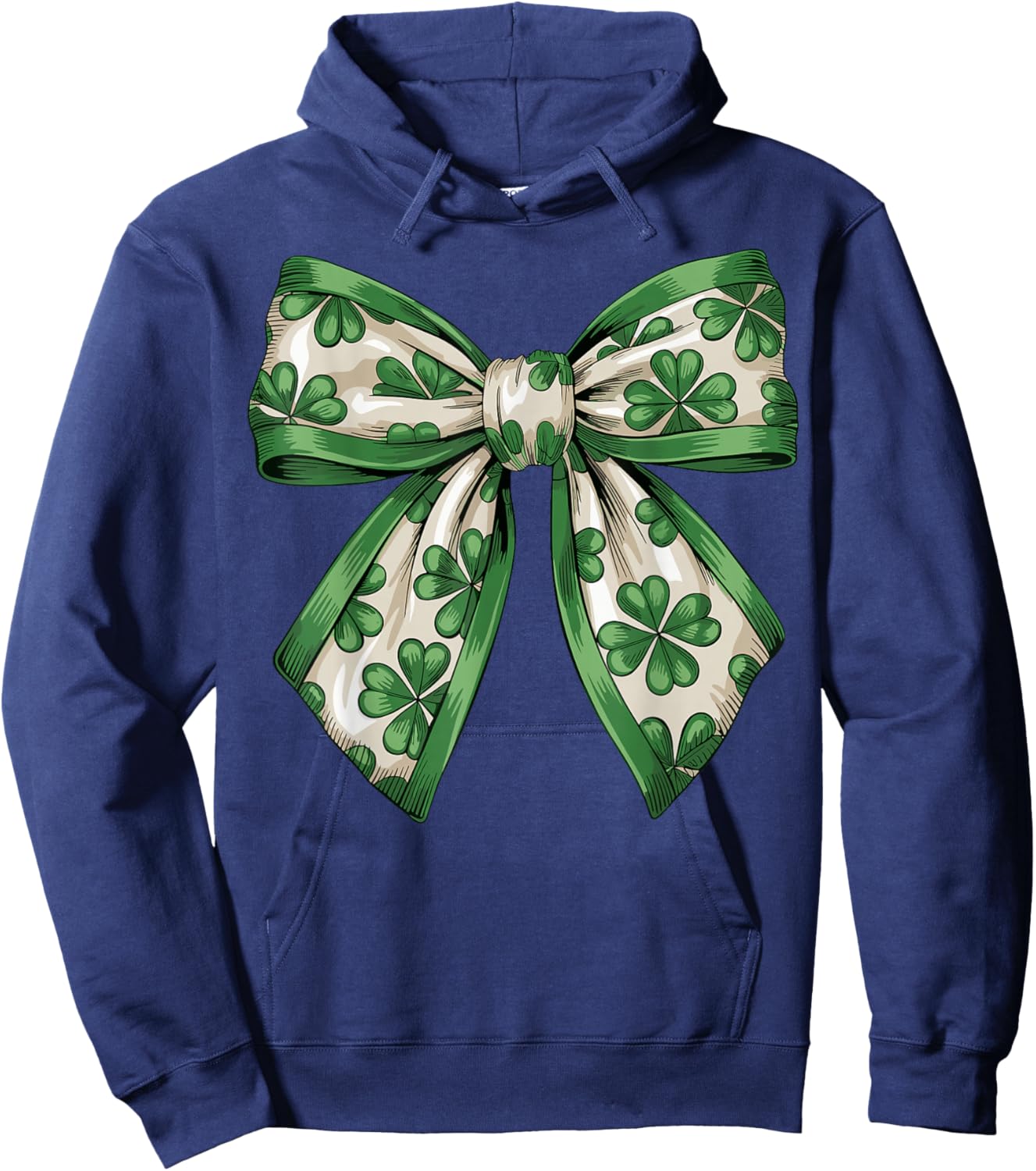 Vintage Saint Pattys Shamrock Coquette Bow Clover Girls Hoodie - Hoodie | Navy