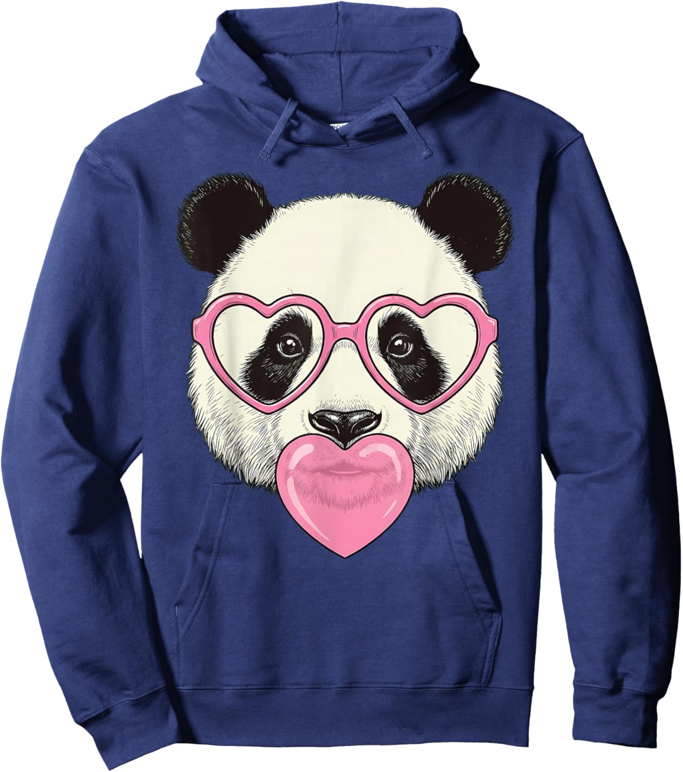 Cute Panda Blowing Pink Valentine Heart Bubble Gum Hoodie - Hoodie | Navy