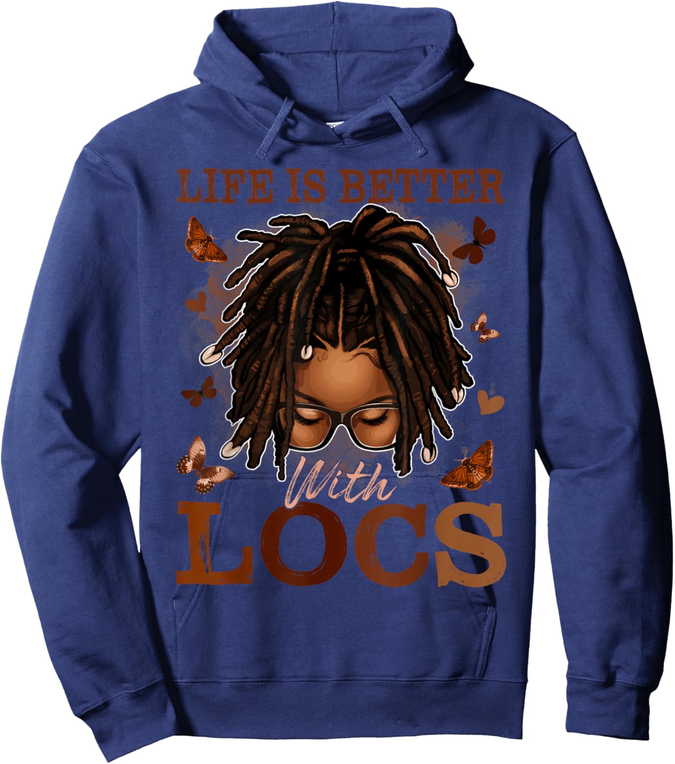 Life Better with Locs Black History Loc'd Melanin Afro Girls Hoodie - Hoodie | Navy