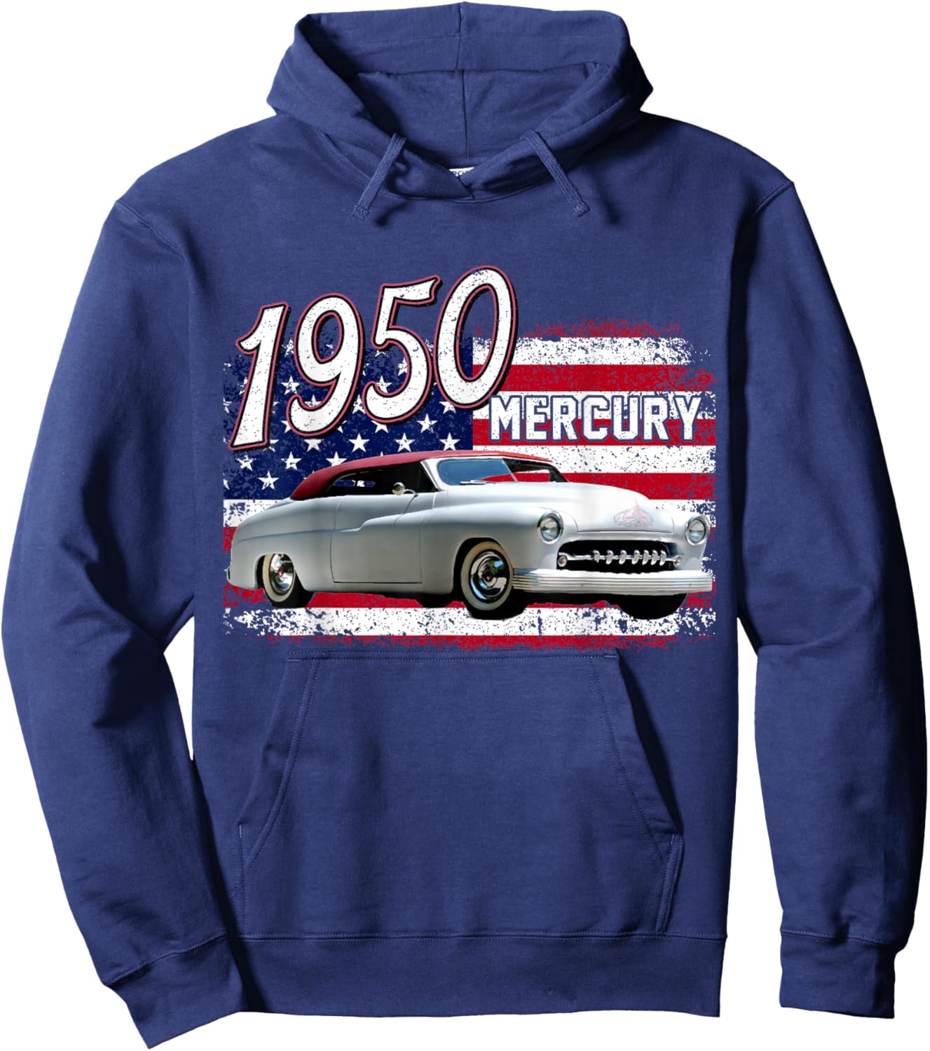 1950 50 Mercury Classic Vintage Old Car USA Flag Hoodie - Hoodie | Navy