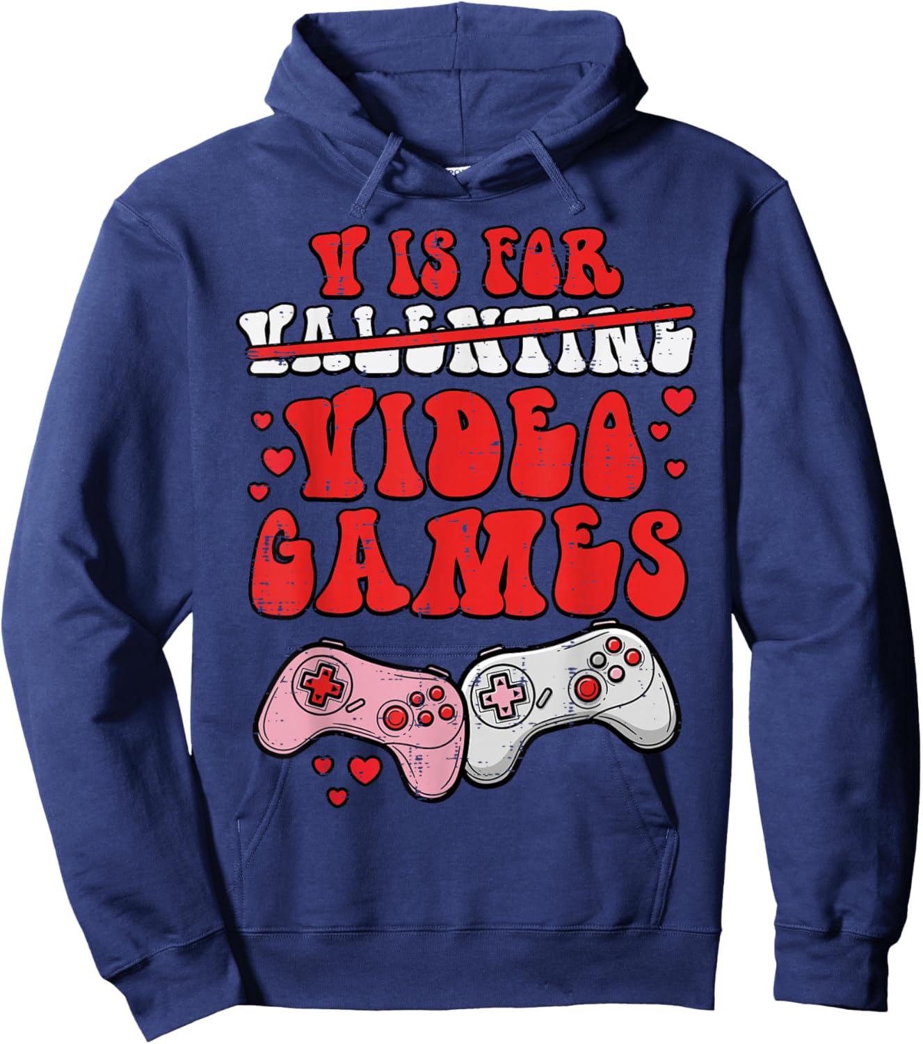 V is for Valentine Video Games Valentines Day Gamer Boy Kids Hoodie - Hoodie | Navy