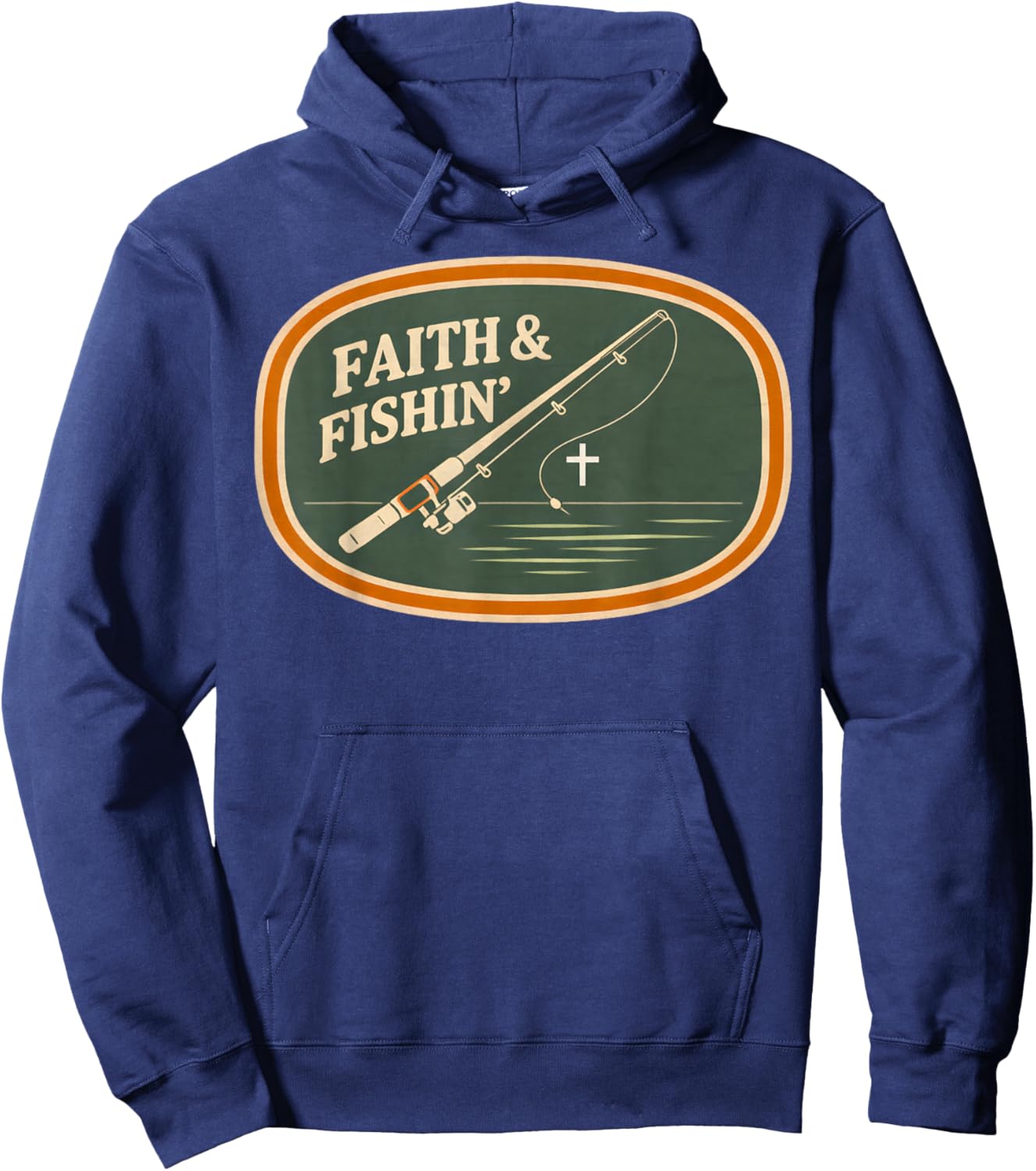 Faith and Fishing Christian Fisherman Retro Outdoors Men's Hoodie - Hoodie | Navy