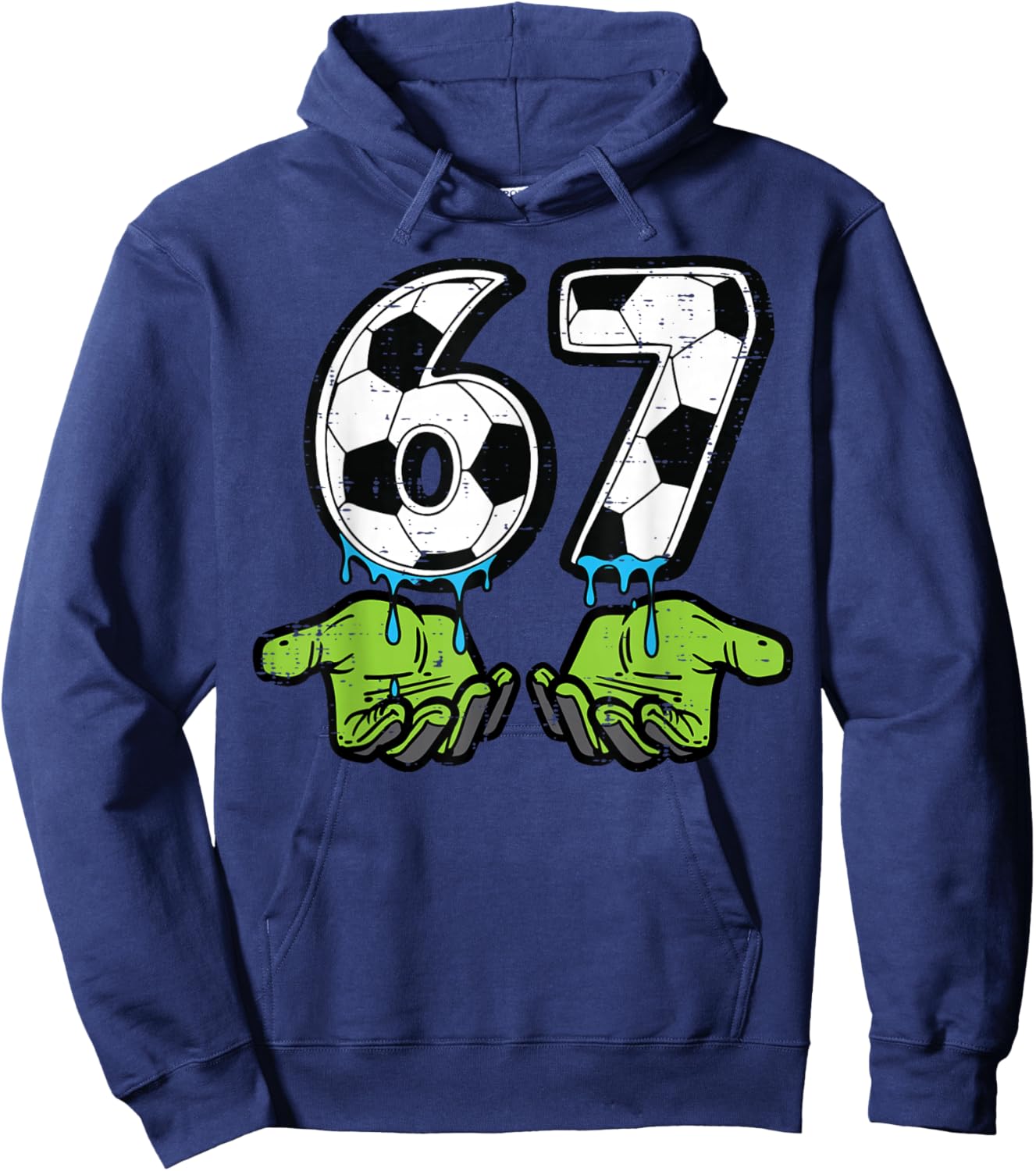 6 7 Meme Soccer Drip Funny 67 Six Seven Kids Boys Youth Hoodie - Hoodie | Navy