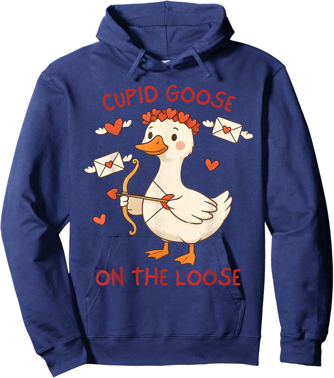 Cupid Goose On The Loose Funny Valentines Day Men Women Kids Hoodie - Hoodie | Navy