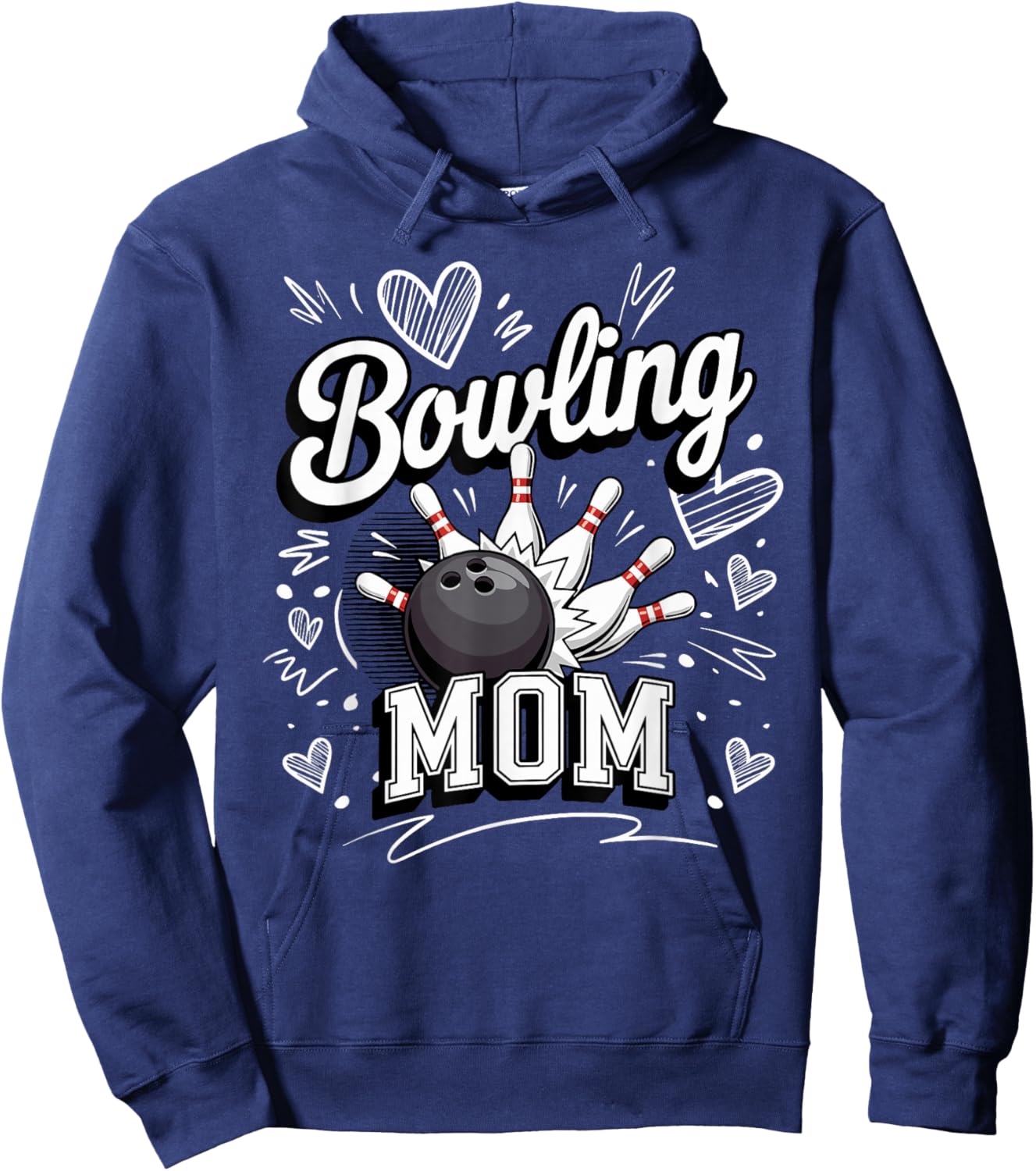 Bowling Mom Heart Pins Funny League Mothers Day Hoodie - Hoodie | Navy