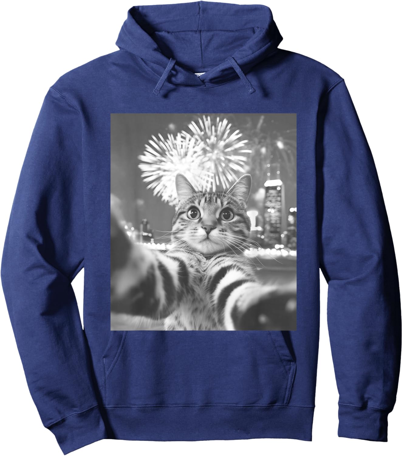 Funny Cat Selfie New Year Firework Hoodie - Hoodie | Navy