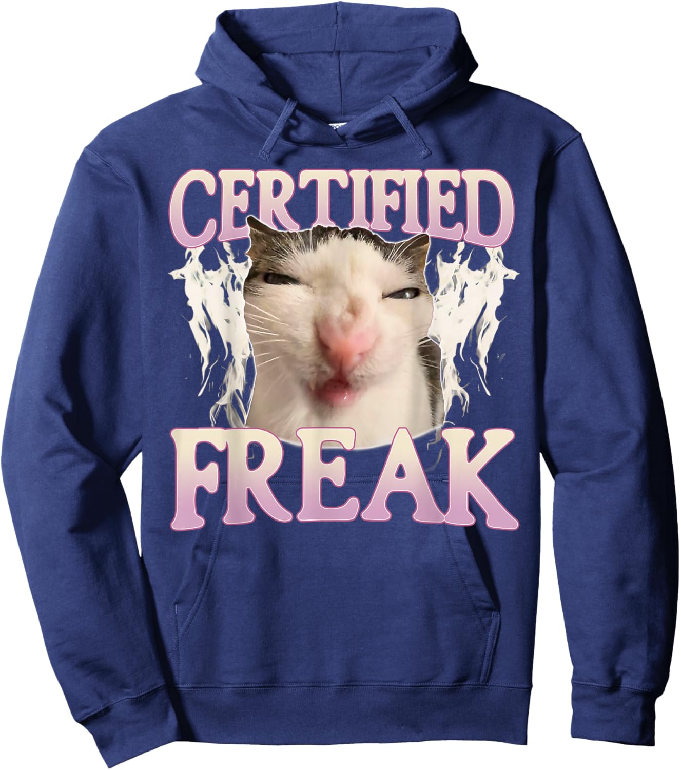 Certified Freak Eat Cement Funny Cat Meme Vintage Humor Cat Hoodie - Hoodie | Navy