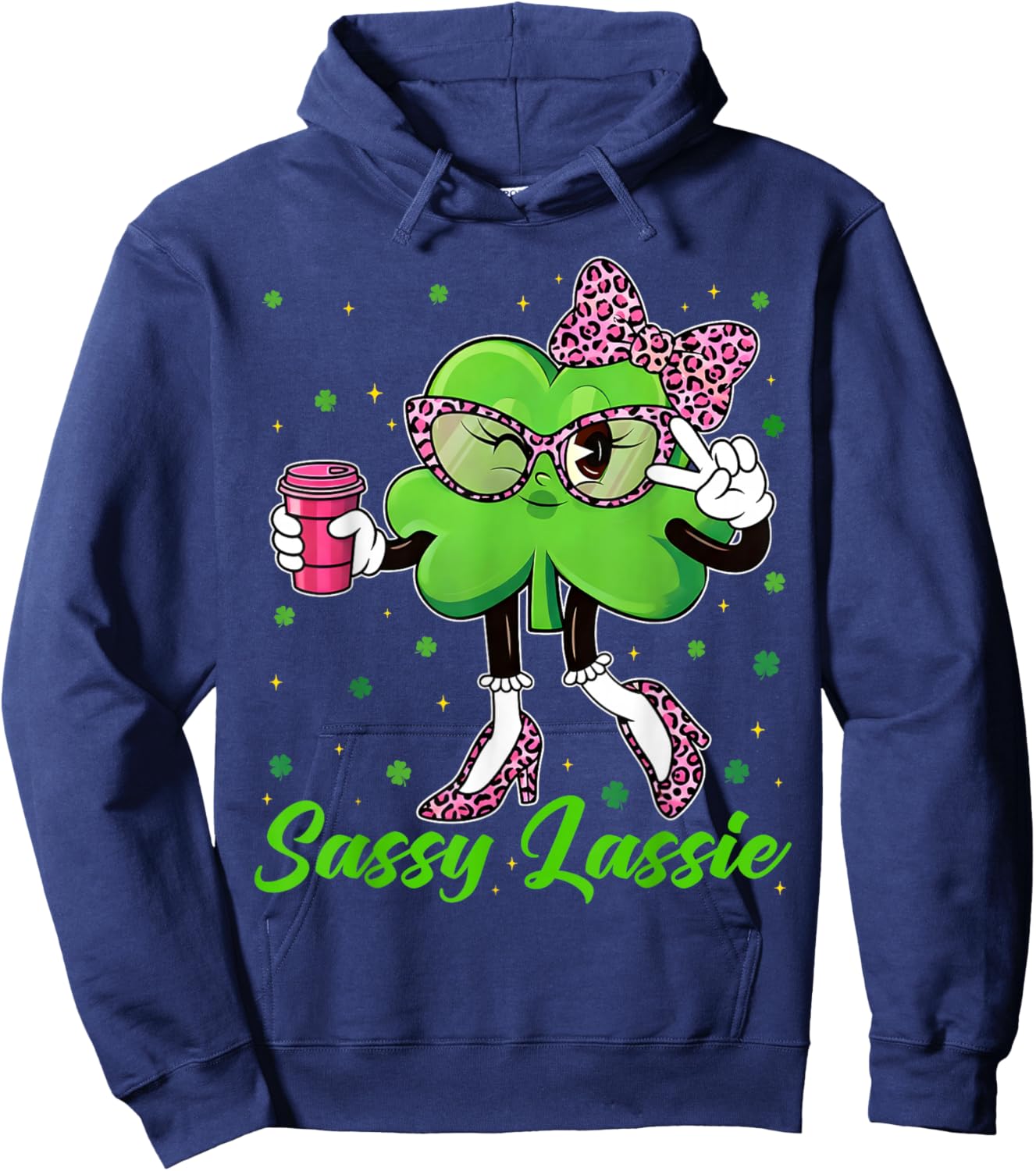 Funny Sassy Lassie Shamrock Leopard St Patricks Women Girl Hoodie - Hoodie | Navy