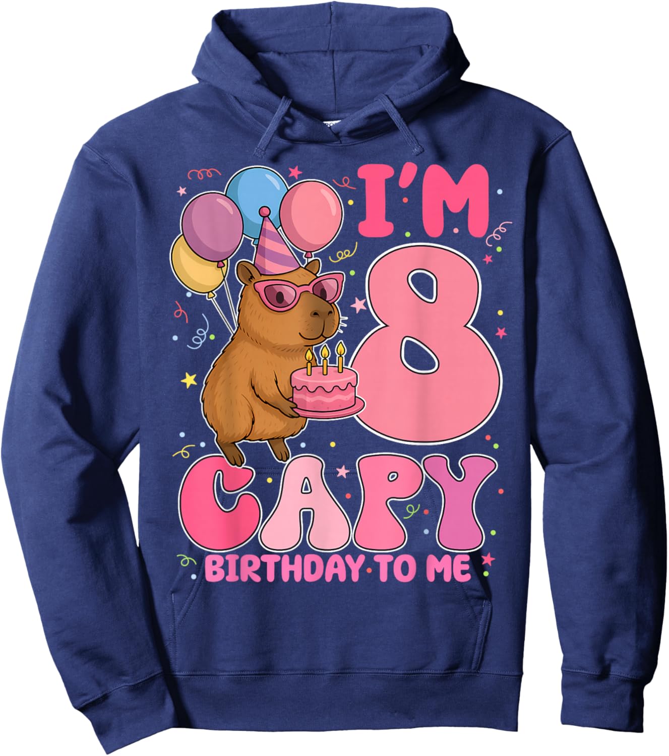 8 Years Old Capy Birthday to Me 8th Birthday Capybara Hoodie - Hoodie | Navy