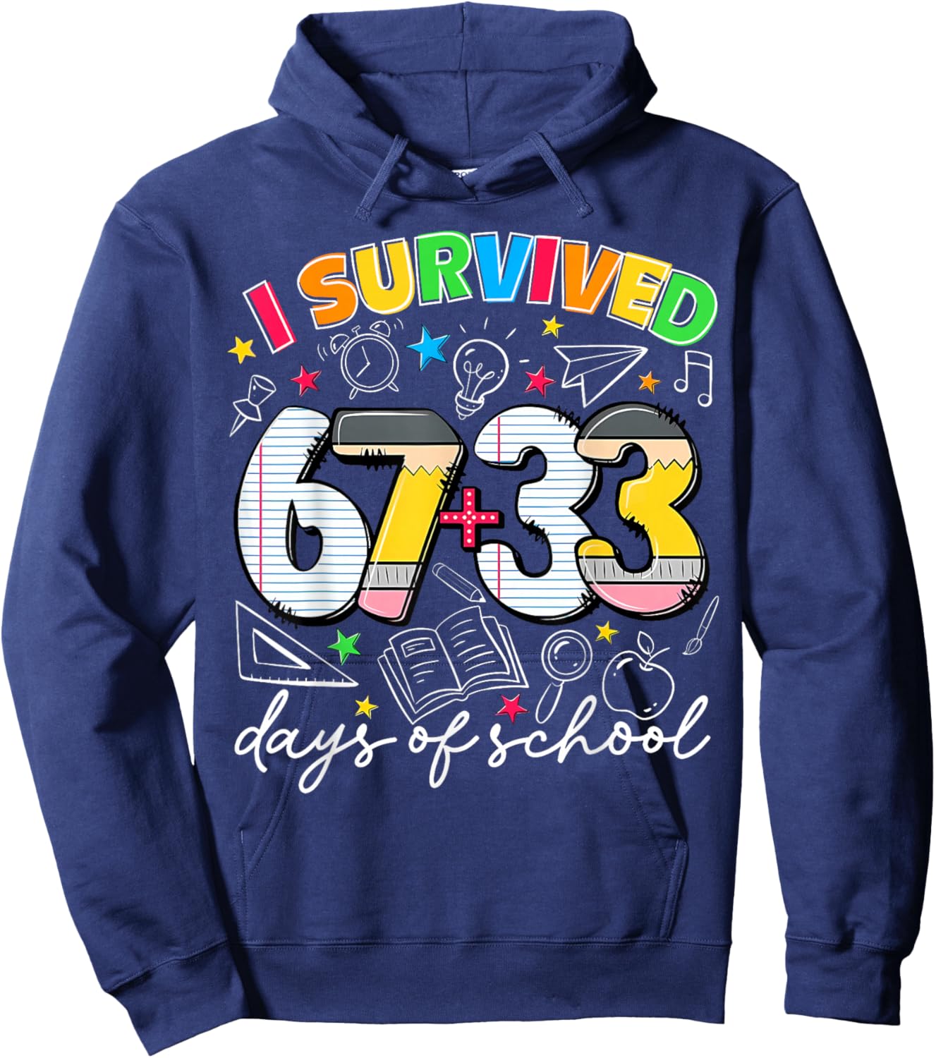 Preppy I Survived 67 + 33 100 Day of School Boy Girl Hoodie - Hoodie | Navy