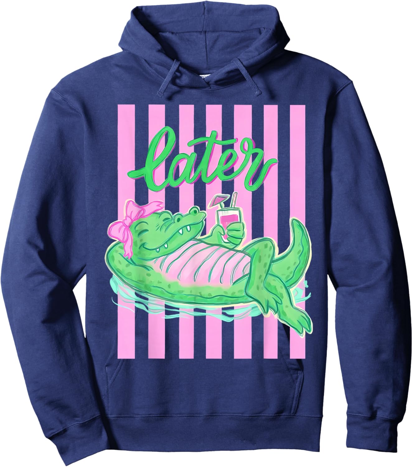Retro Striped Everyday Later Gator Alligator Summer Coastal Hoodie - Hoodie | Navy