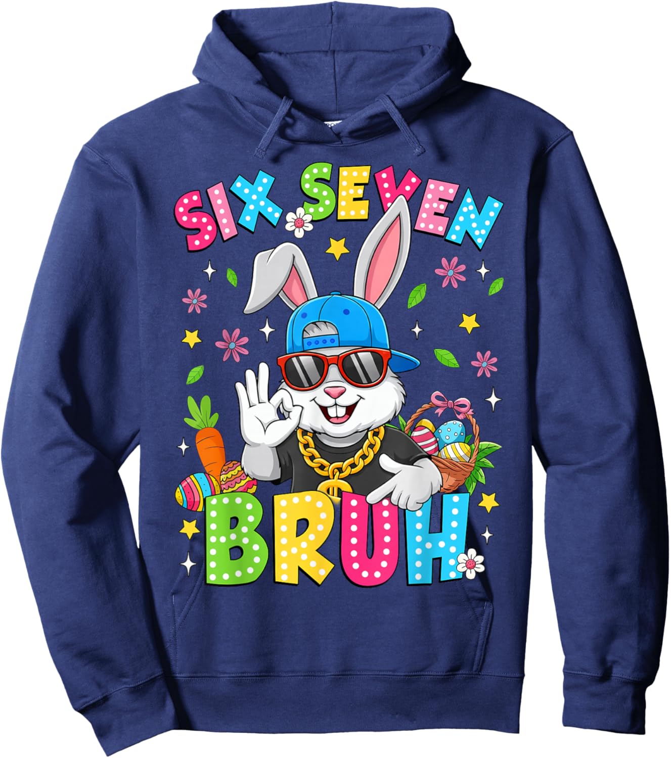 67 Six Seven Bruh Bunny Rabbit Face Sunglasses Easter Day Hoodie - Hoodie | Navy