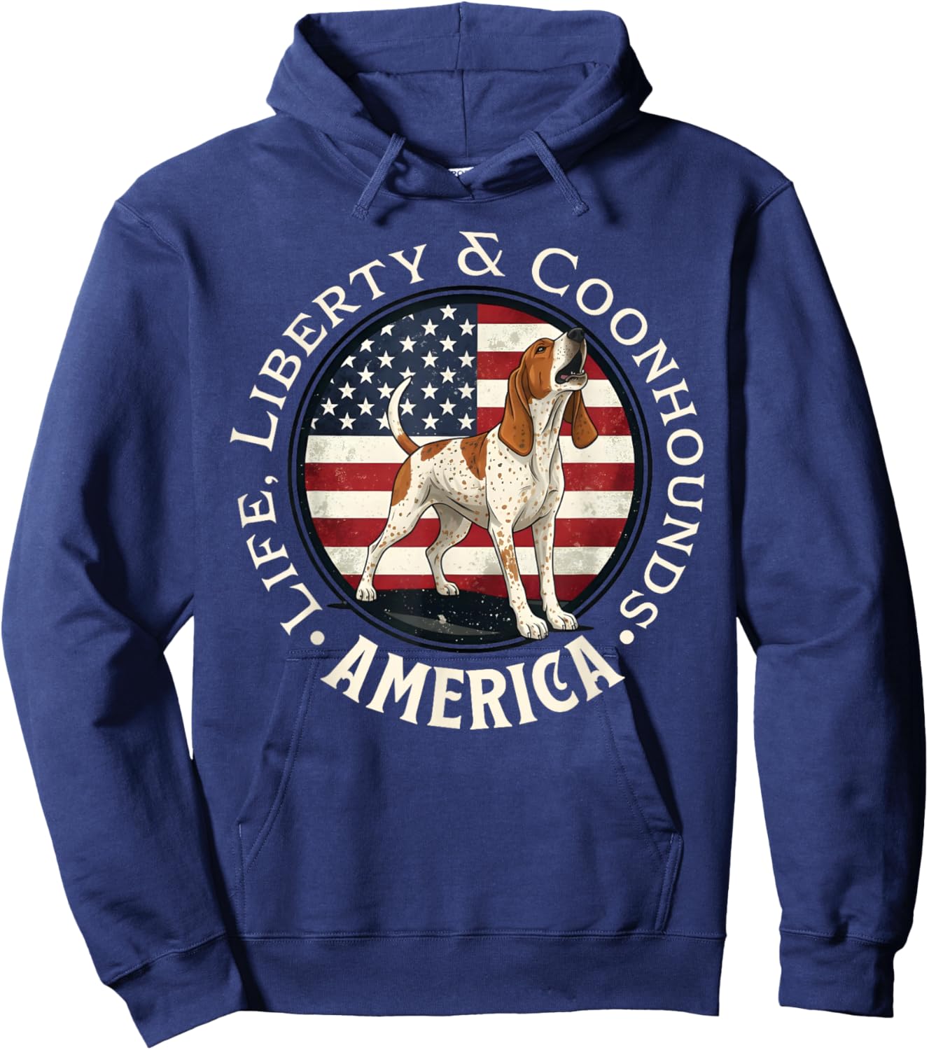 Life, Liberty and Coonhounds, America: Braying Redtick Hoodie - Hoodie | Navy