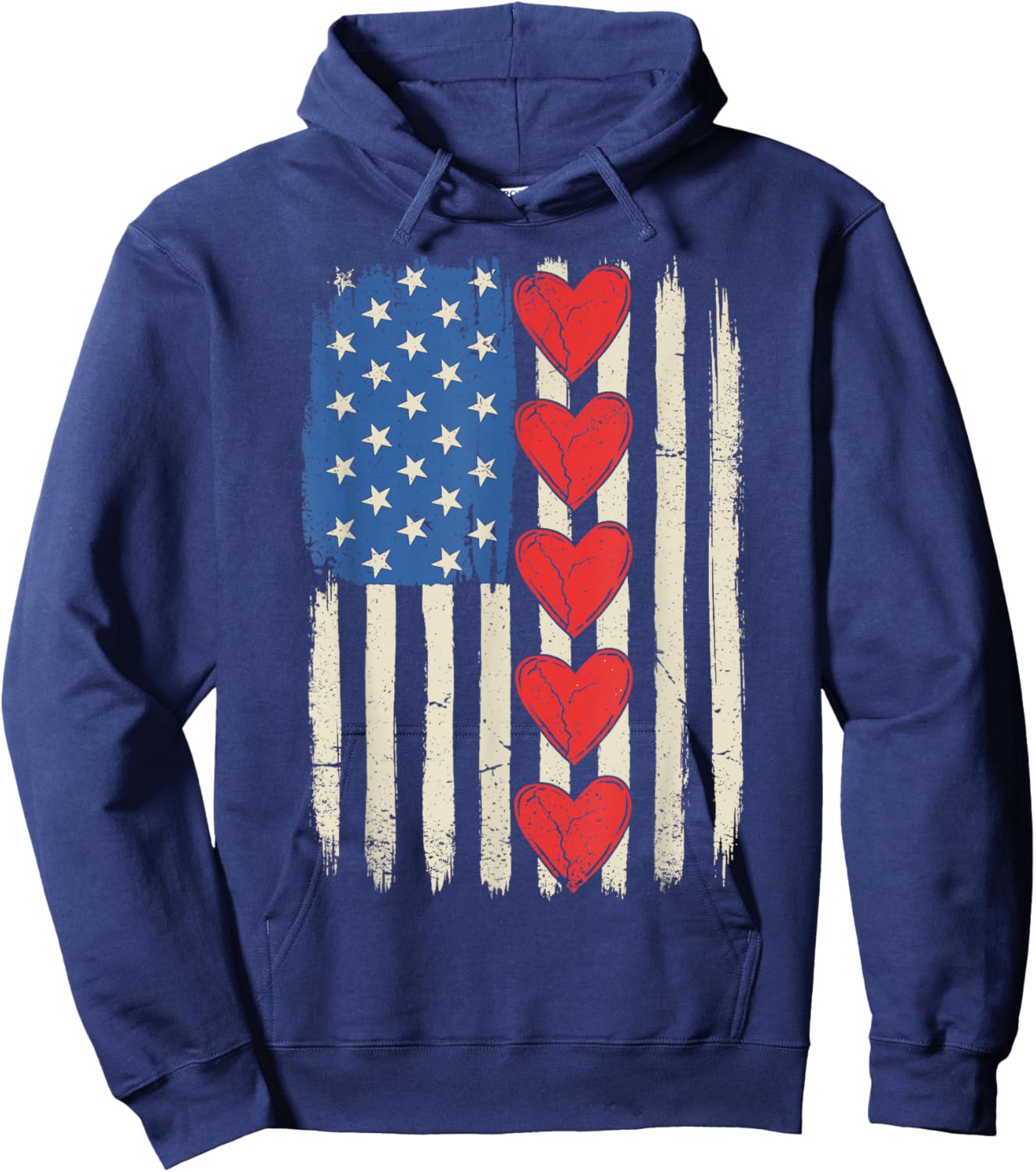 Retro USA Flag Hearts Valentines Day Women Kids Hoodie - Hoodie | Navy