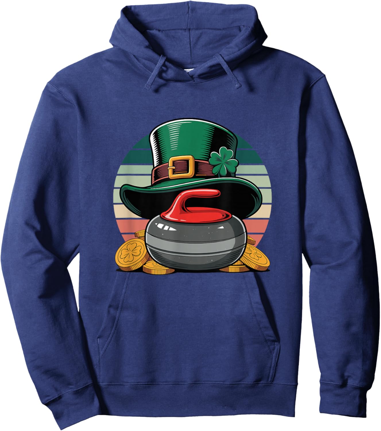 St. Patrick's Day Lucky Curling Stone Clover Gold Hoodie - Hoodie | Navy