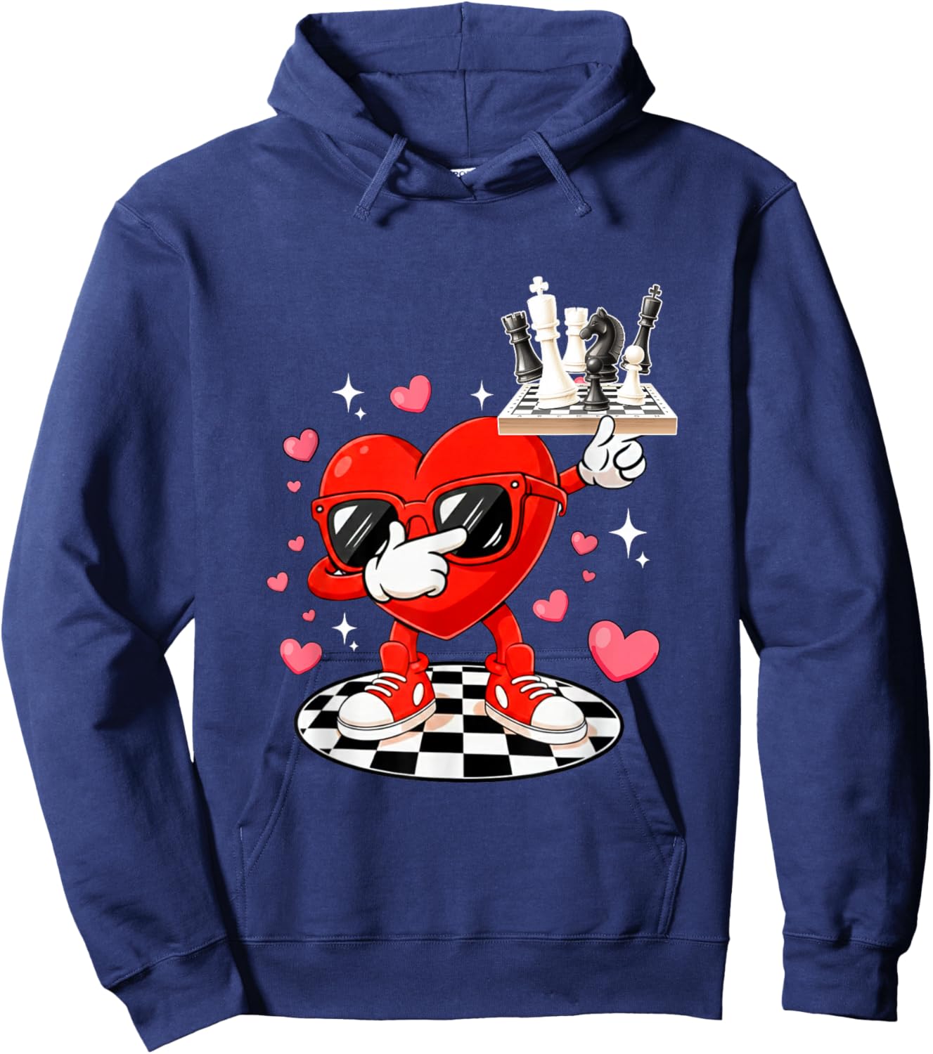 Dabbing Heart Sunglasses Valentine Chess Player Team Hoodie - Hoodie | Navy