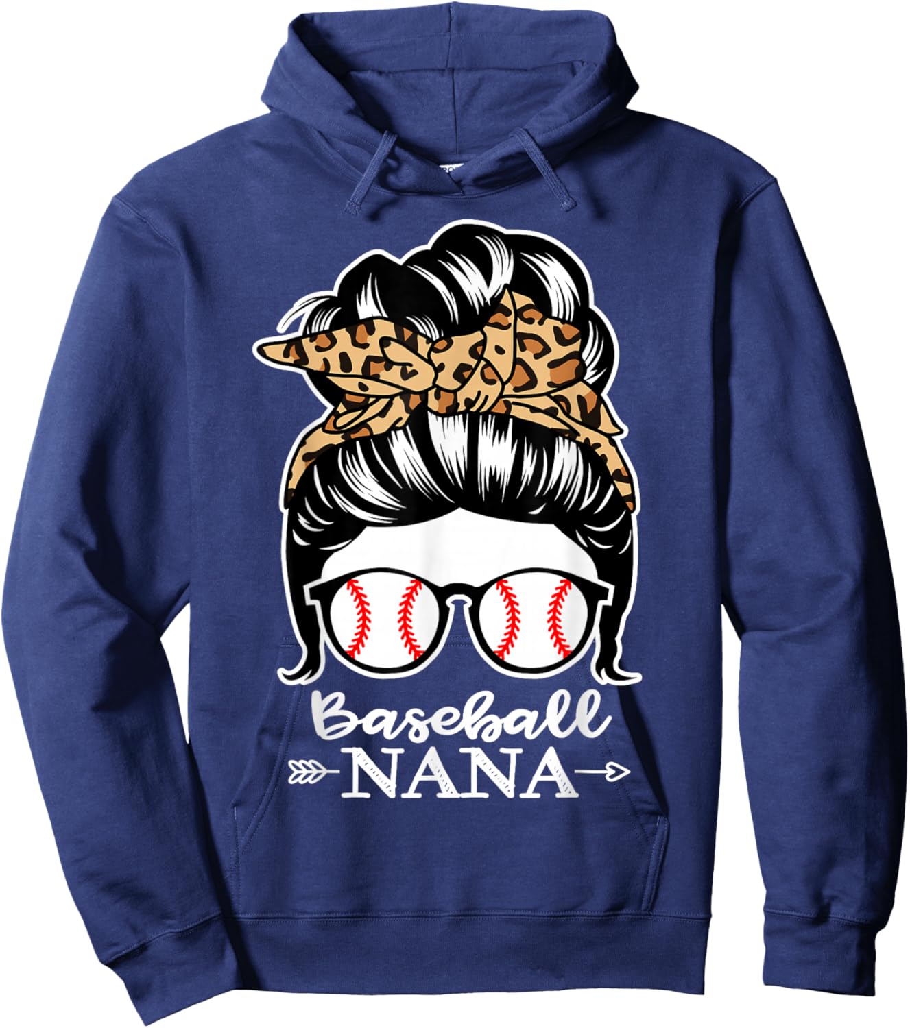 Baseball Nana Messy Bun Hair Funny Baseball Player Nana Hoodie - Hoodie | Navy