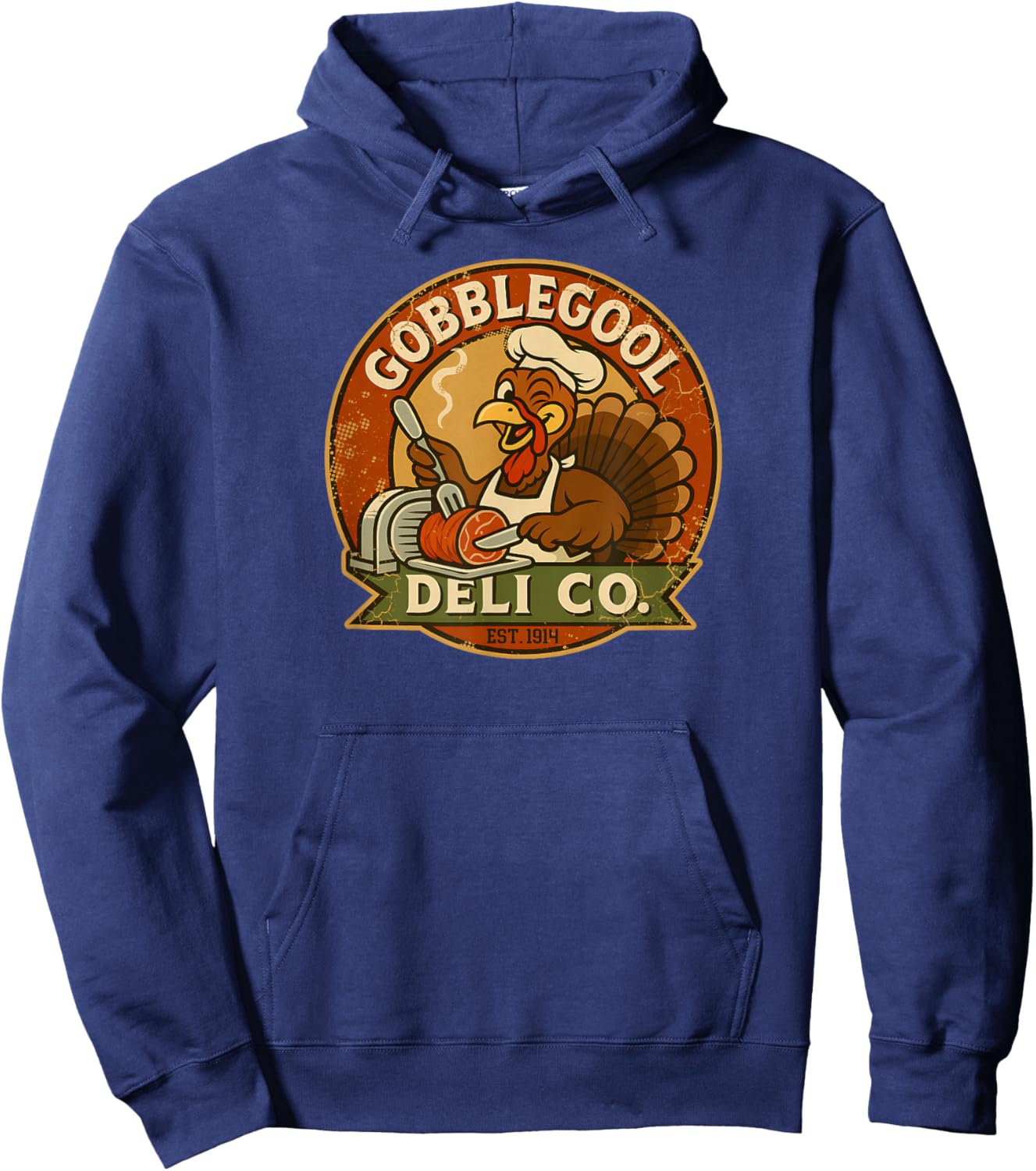 Gobblegool Deli Co. Funny Italian Thanksgiving Turkey Design Hoodie - Hoodie | Navy