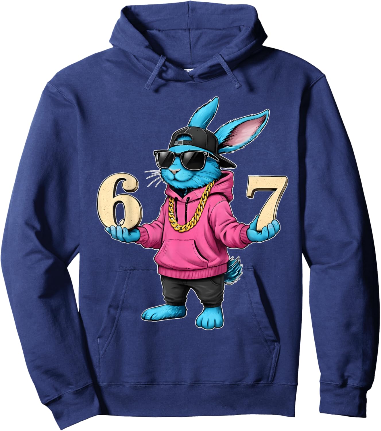 Funny Easter Day Bunny 6 7 Six Seven Meme Men Boy Kid Hoodie - Hoodie | Navy