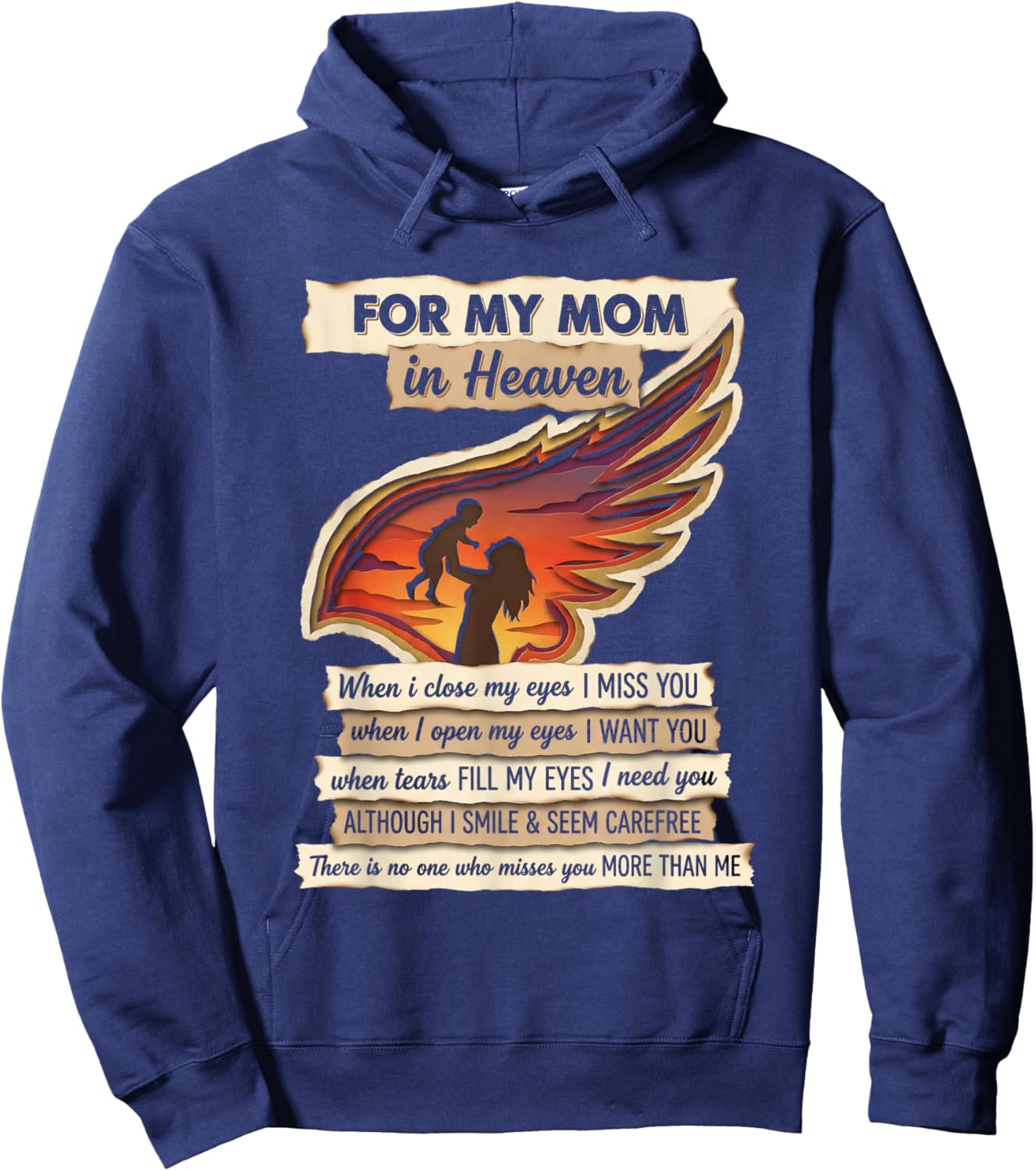 for My Mom in Heaven Missing You Remembrance Angel Wing Hoodie - Hoodie | Navy