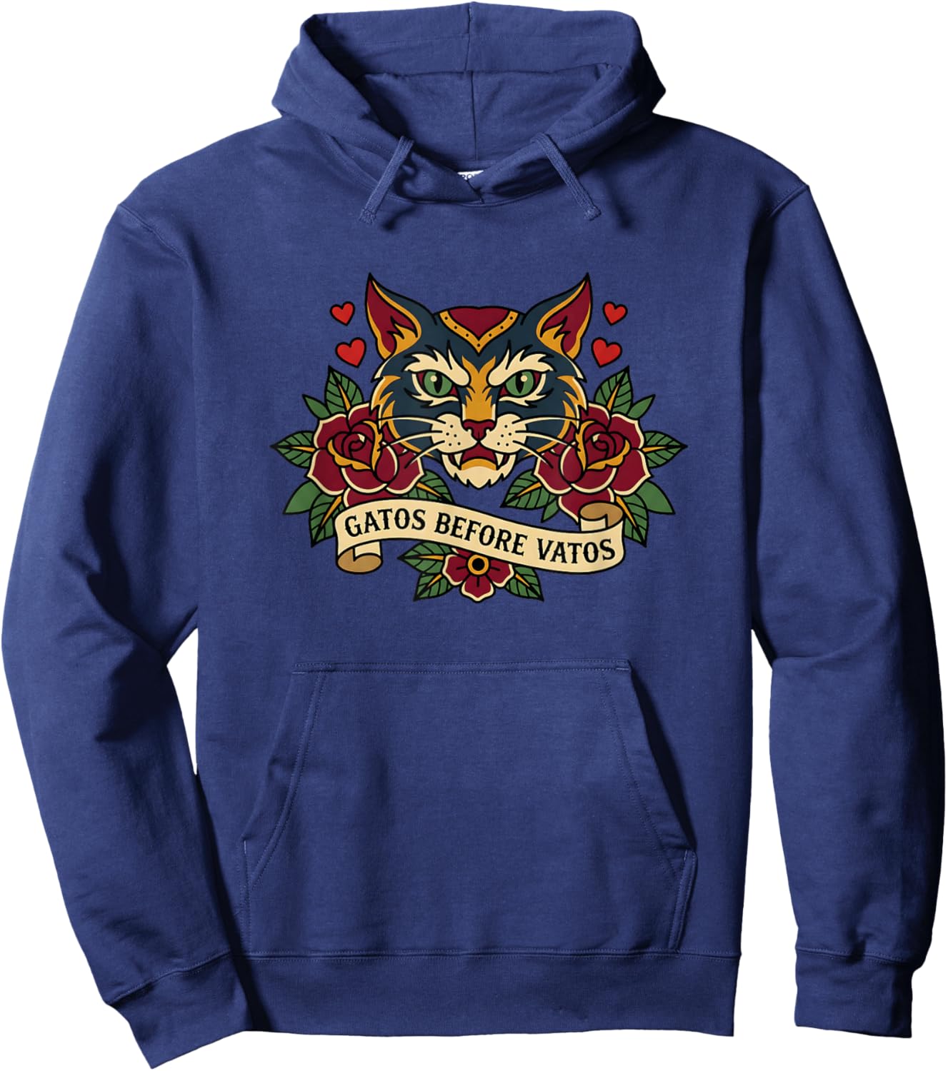 Gatos Before Vatos Funny Vintage Tattoo Cat Hoodie - Hoodie | Navy