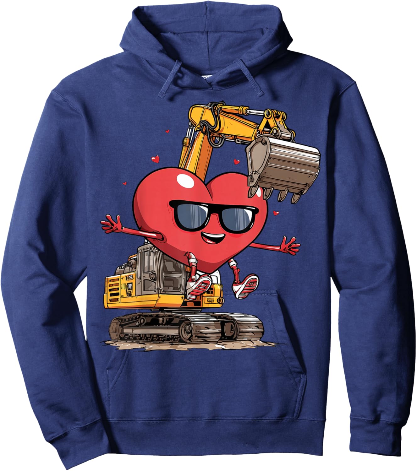 Excavator Heart Operator Construction Truck Valentine's Day Hoodie - Hoodie | Navy