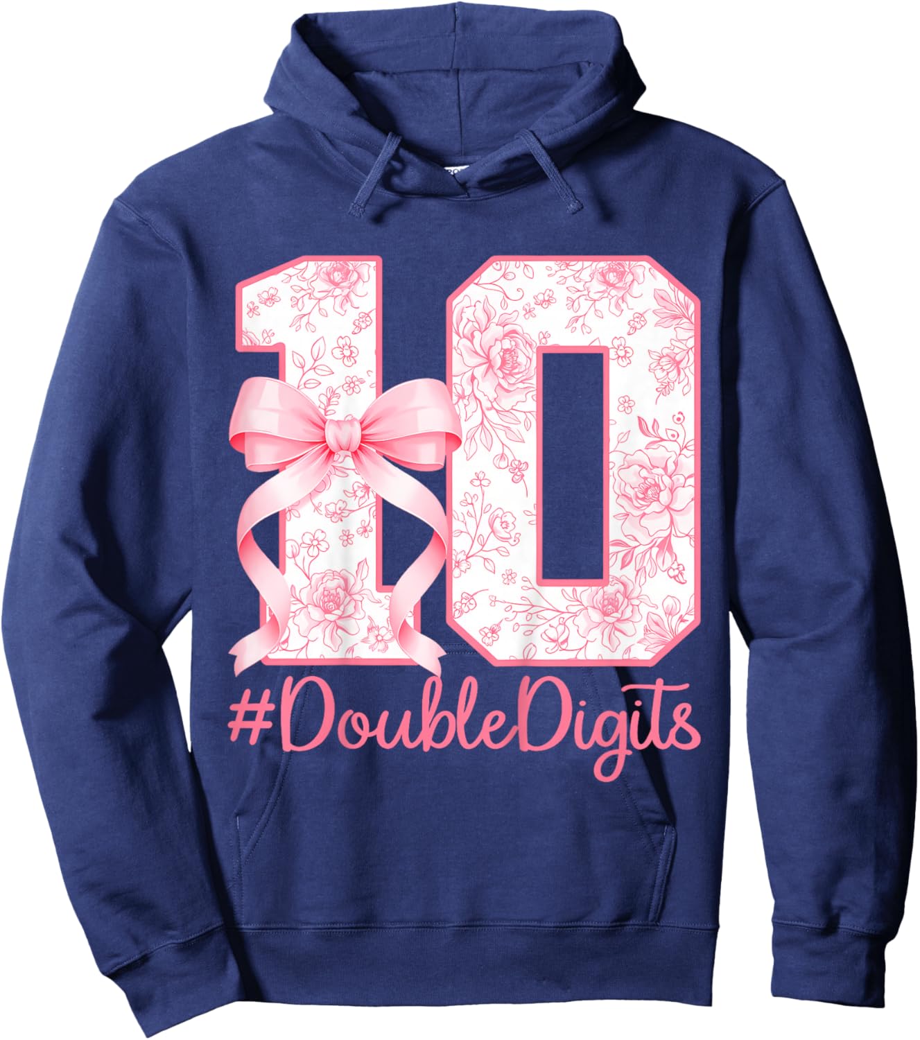 Pink Coquette 10th Birthday Girl 10 Years Old Double Digits Hoodie - Hoodie | Navy