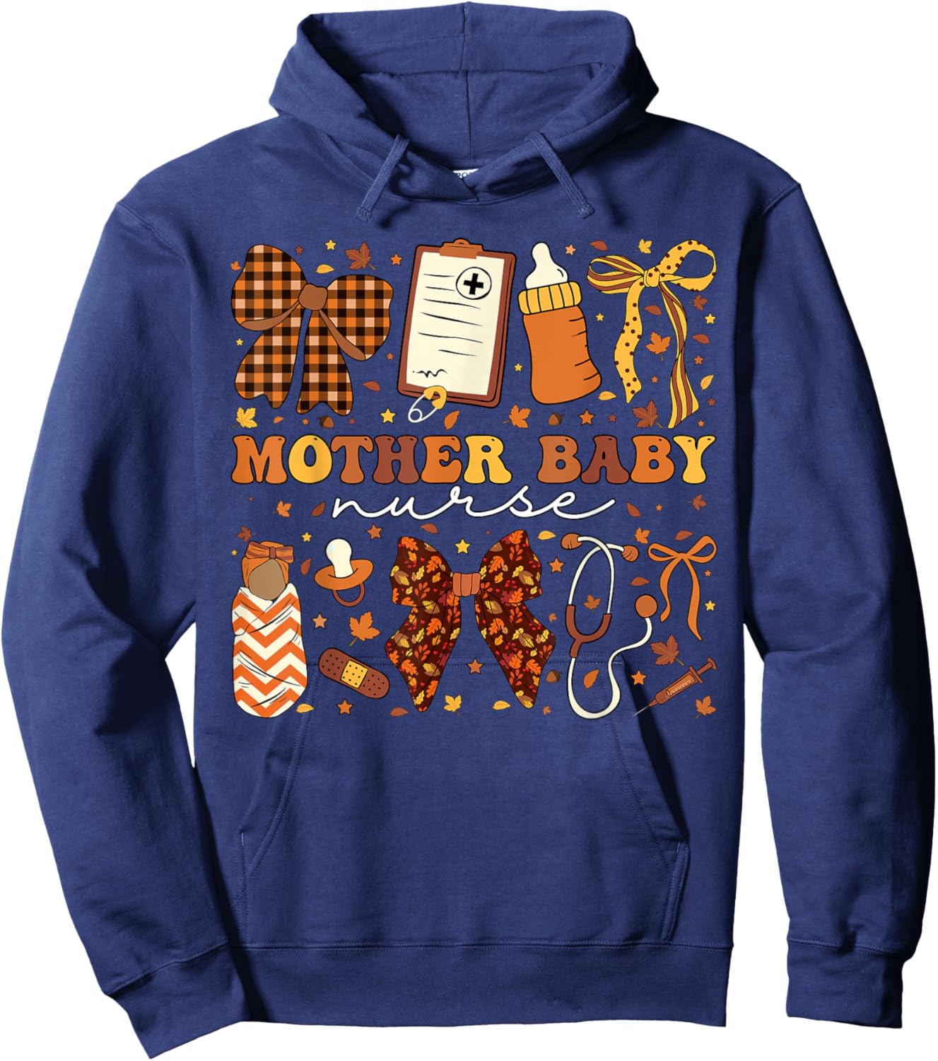 Postpartum Fall Coquette Mother Baby Nurse Thanksgiving Hoodie - Hoodie | Navy