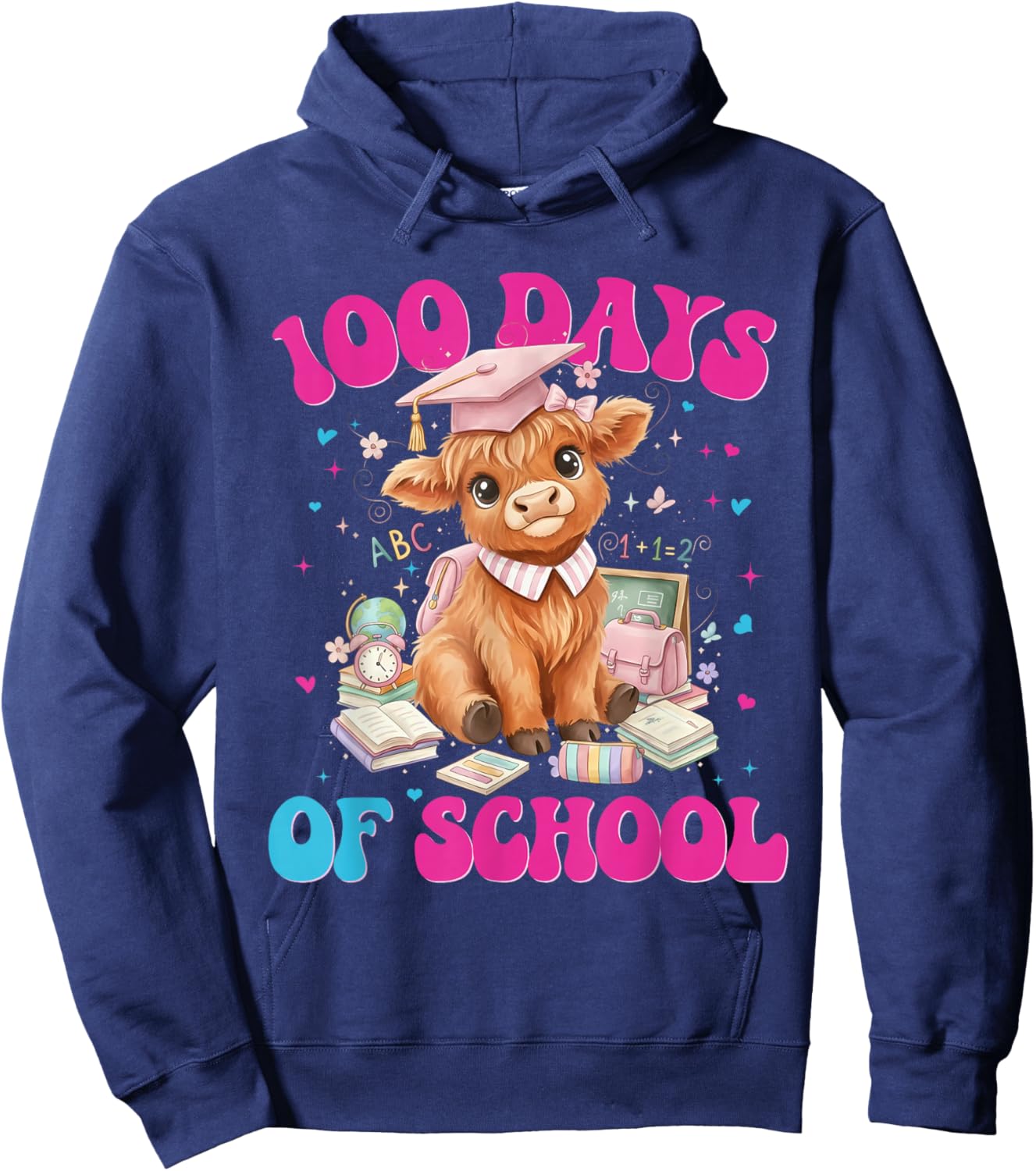 Cute Cow 100 Days of School Fun for Teachers Students Hoodie - Hoodie | Navy