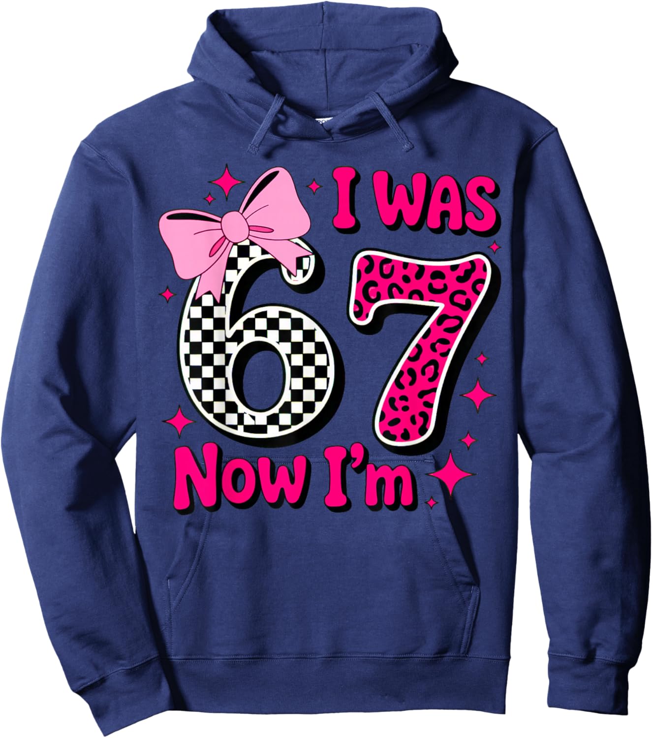 I was 6 Now I'm 7 Birthday 7 Years Old Leopard Coquette Bow Hoodie - Hoodie | Navy