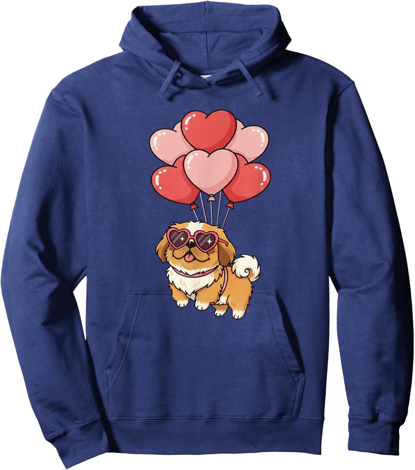 Valentines Day Heart Balloons Pekingese Dog Lover Hoodie - Hoodie | Navy