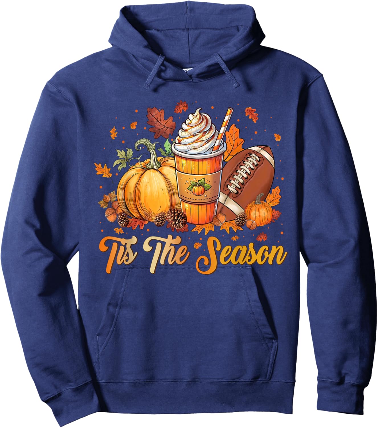 Pumpkin Spice Football Tis The Season Fall Thanksgiving Hoodie - Hoodie | Navy