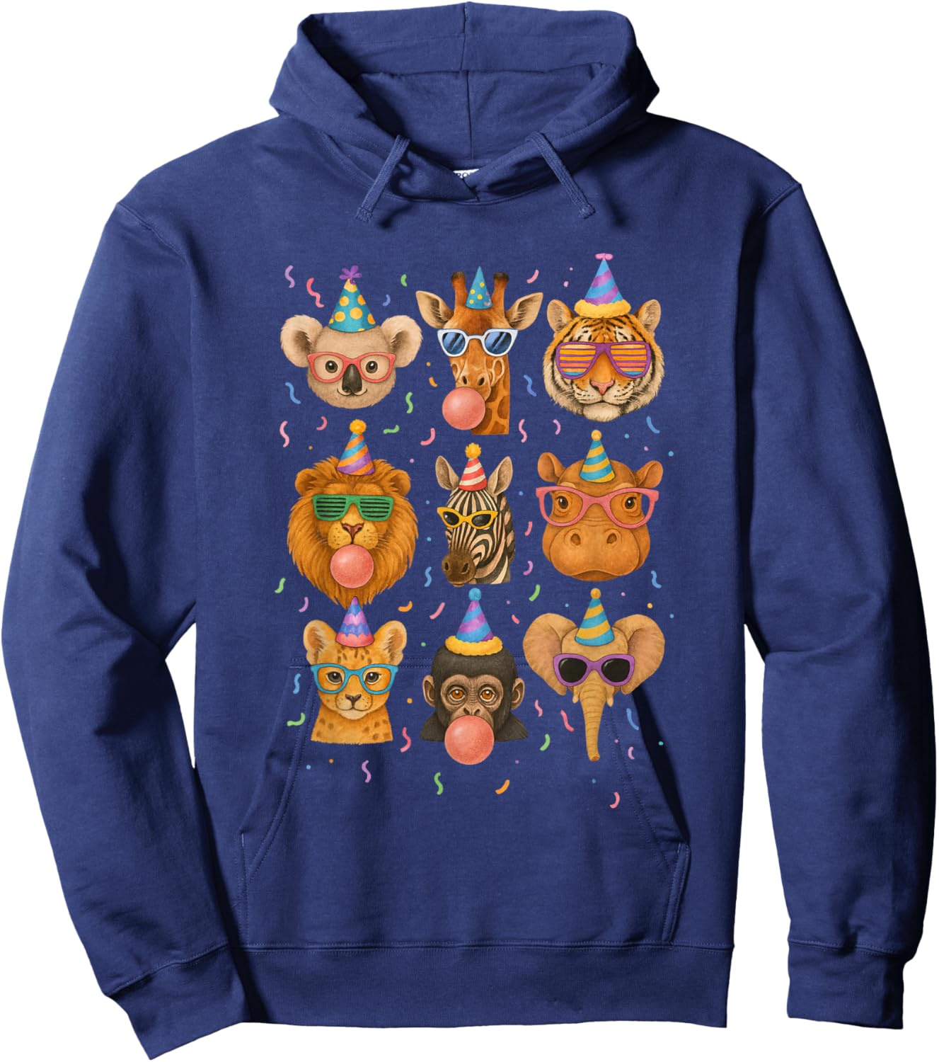 Cute Party Animals Birthday Wildlife Zoo Birthday Boys Kids Hoodie - Hoodie | Navy