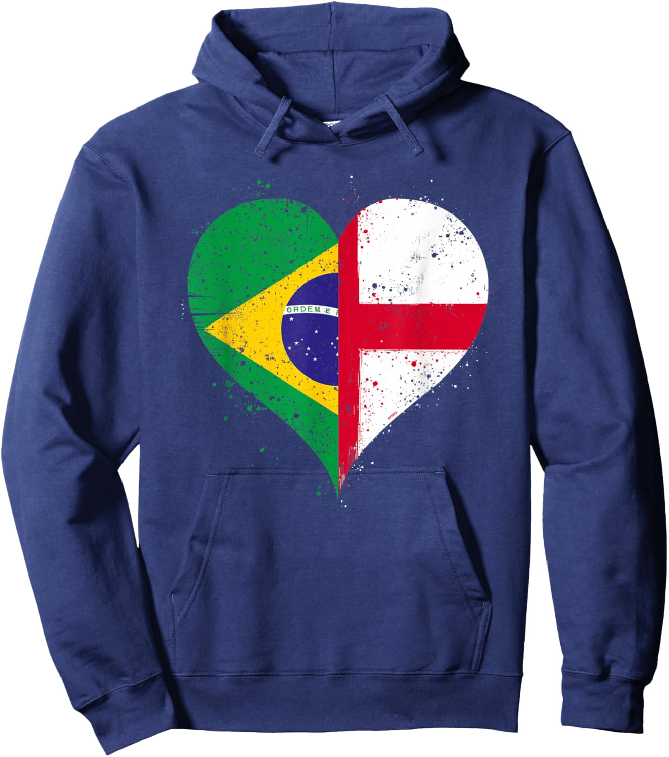Vintage Brazil England Flag for Proud Brazilian English Fans Hoodie - Hoodie | Navy