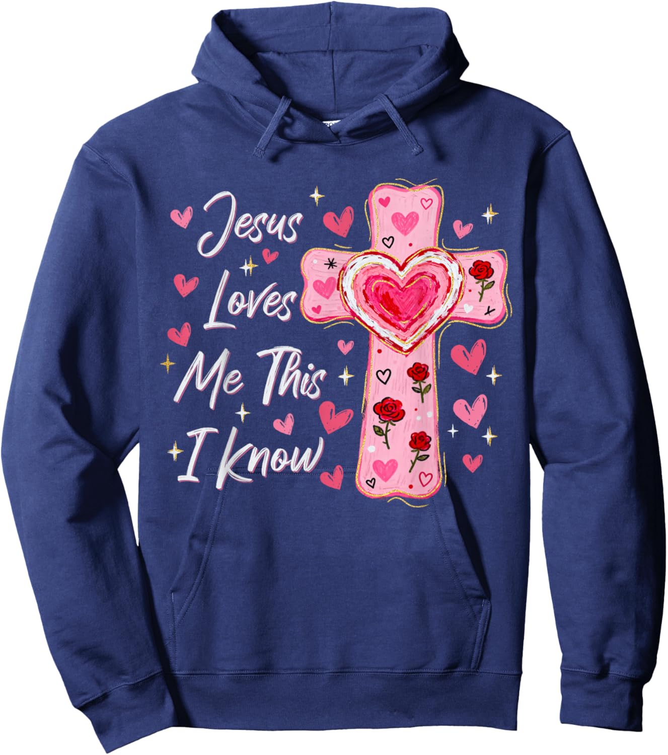 Jesus Loves Me This I Know Christian Valentines Cross Faith Hoodie - Hoodie | Navy