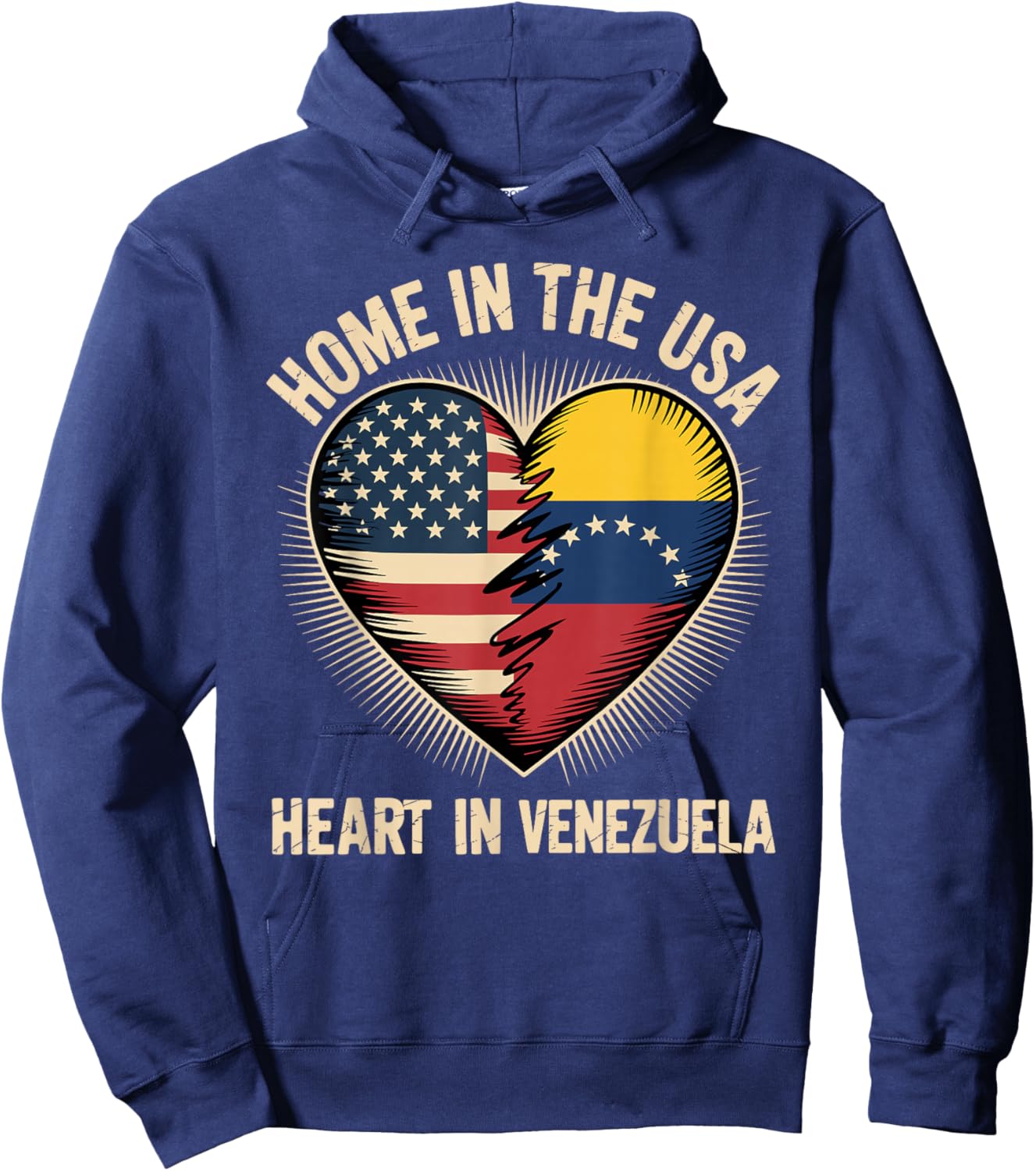 Home in The USA Heart in Venezuela Venezuelan America Hoodie - Hoodie | Navy