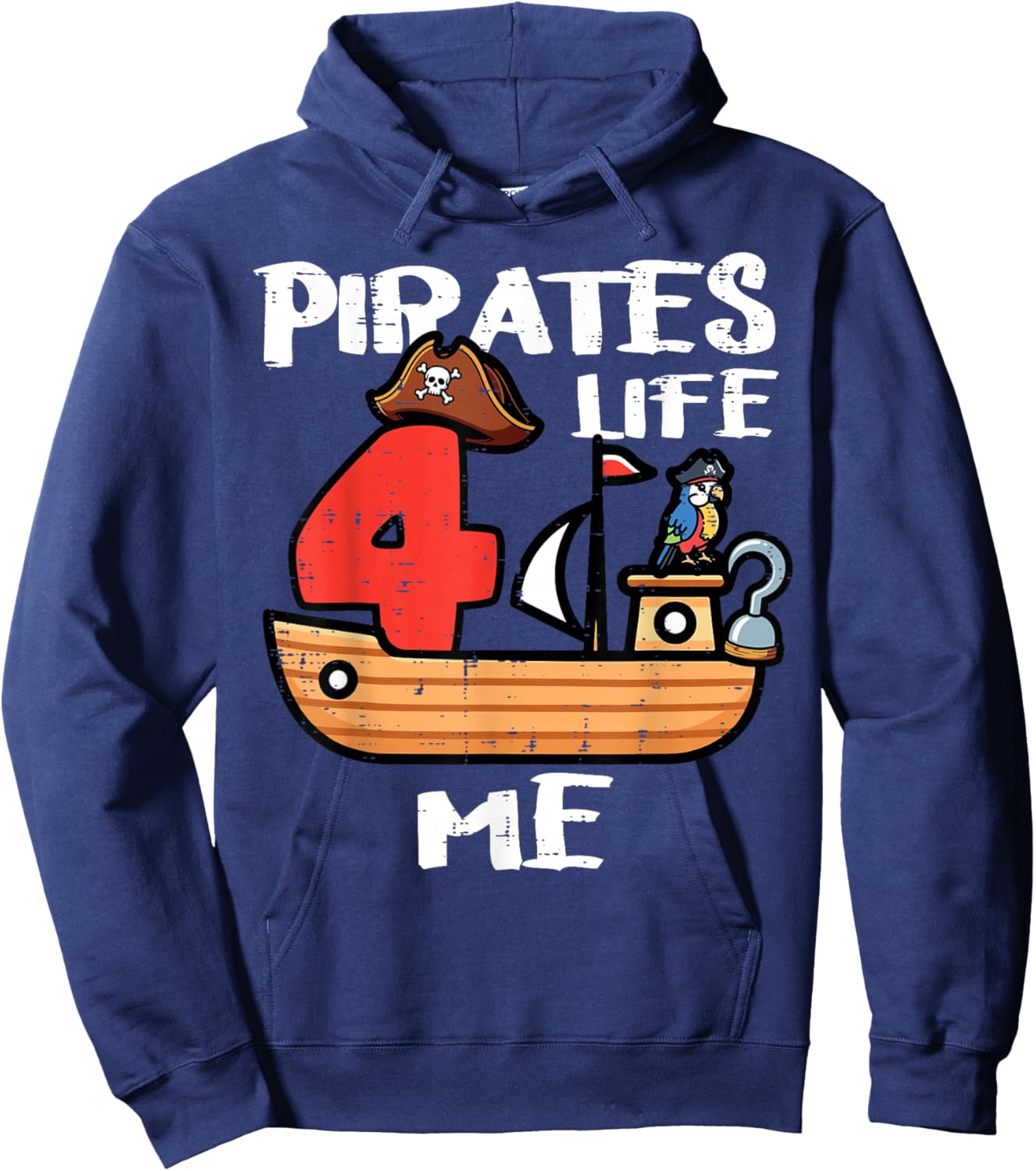 4th Birthday Pirates Life for Me 4 Years Old Bday Boys Kids Hoodie - Hoodie | Navy