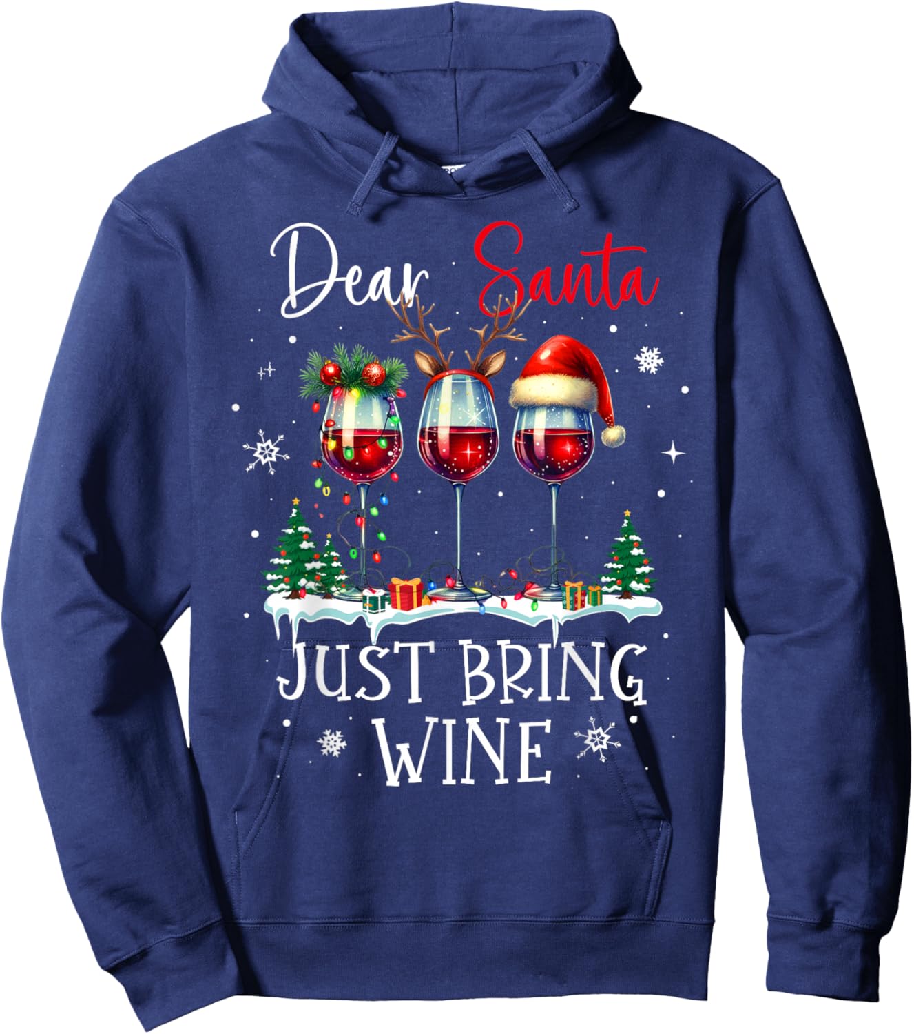 Dear Santa Just Bring Wine Funny Wine Christmas Women Men Hoodie - Hoodie | Navy