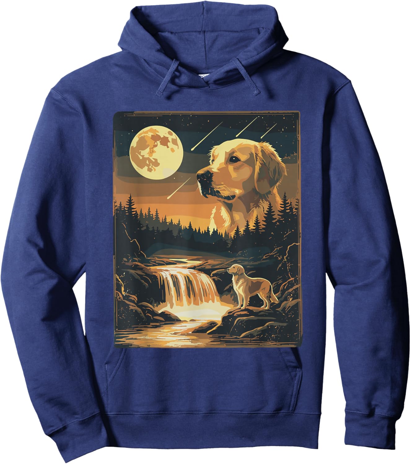 Howling at The Moon Golden Retriever Dog Retro Vintage Hoodie - Hoodie | Navy