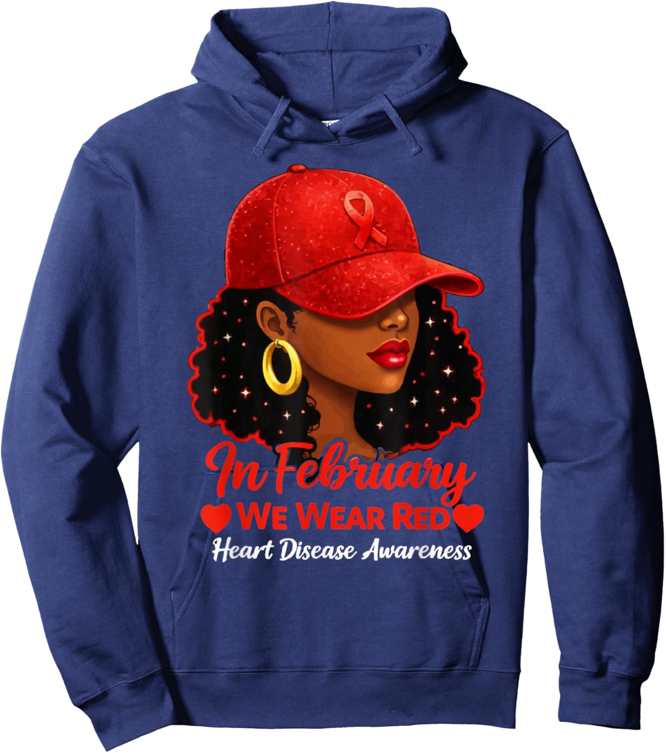 in February We Wear Red Black Women Heart Disease Awareness Hoodie - Hoodie | Navy