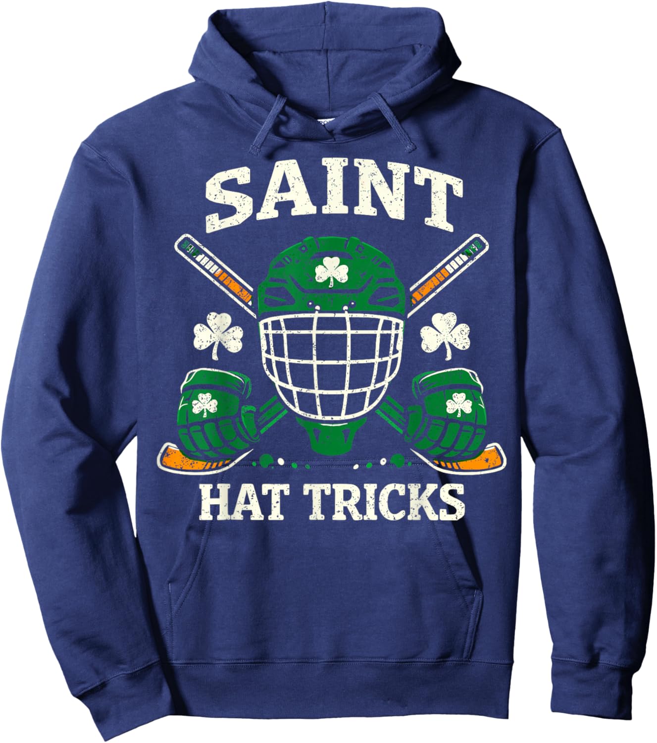St.Patrick’s Day Ice Hockey Player Saint Hat Tricks Shamrock Hoodie - Hoodie | Navy