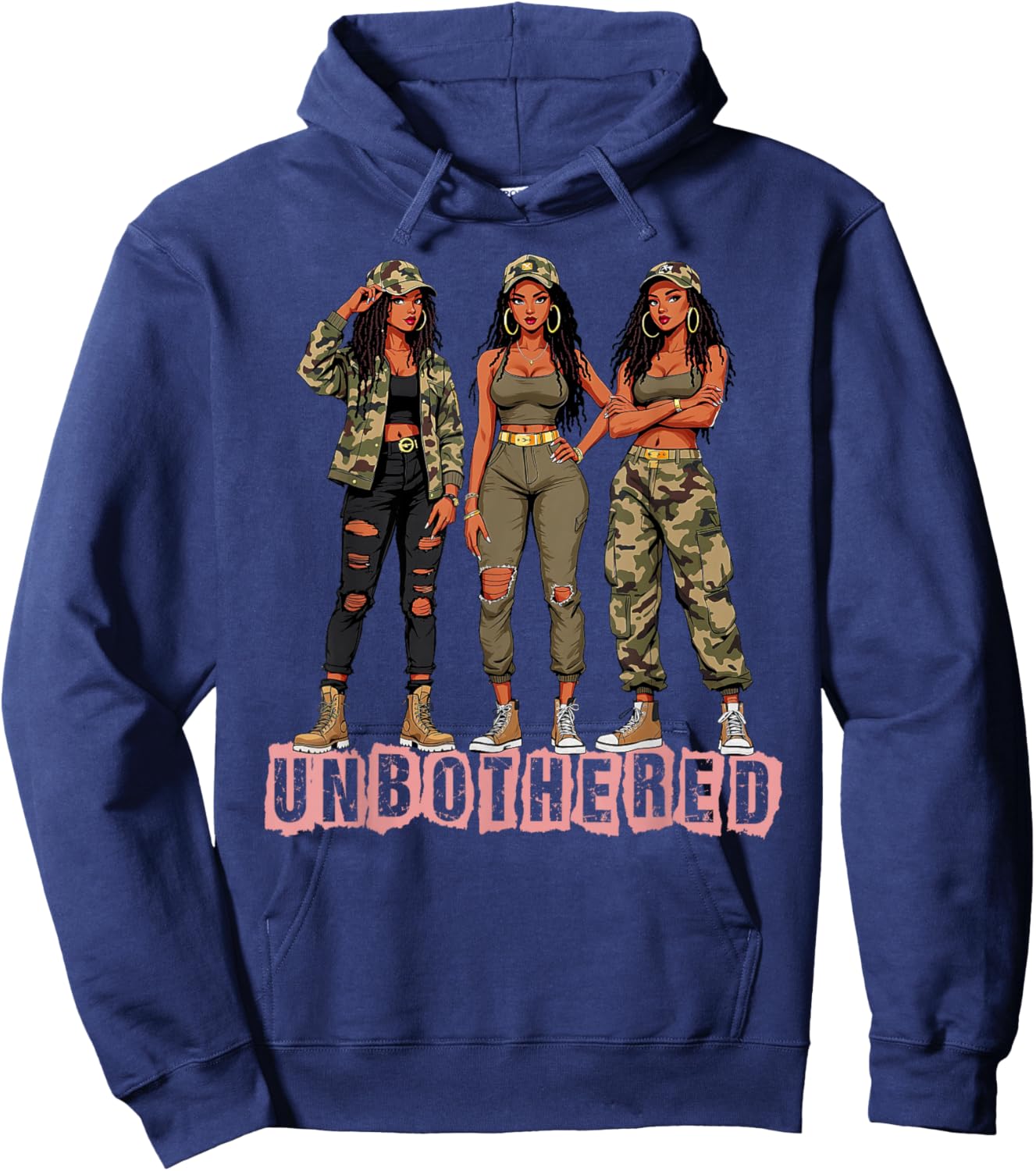Melanin Unbothered Black Woman Locs Camo Black History Month Hoodie - Hoodie | Navy
