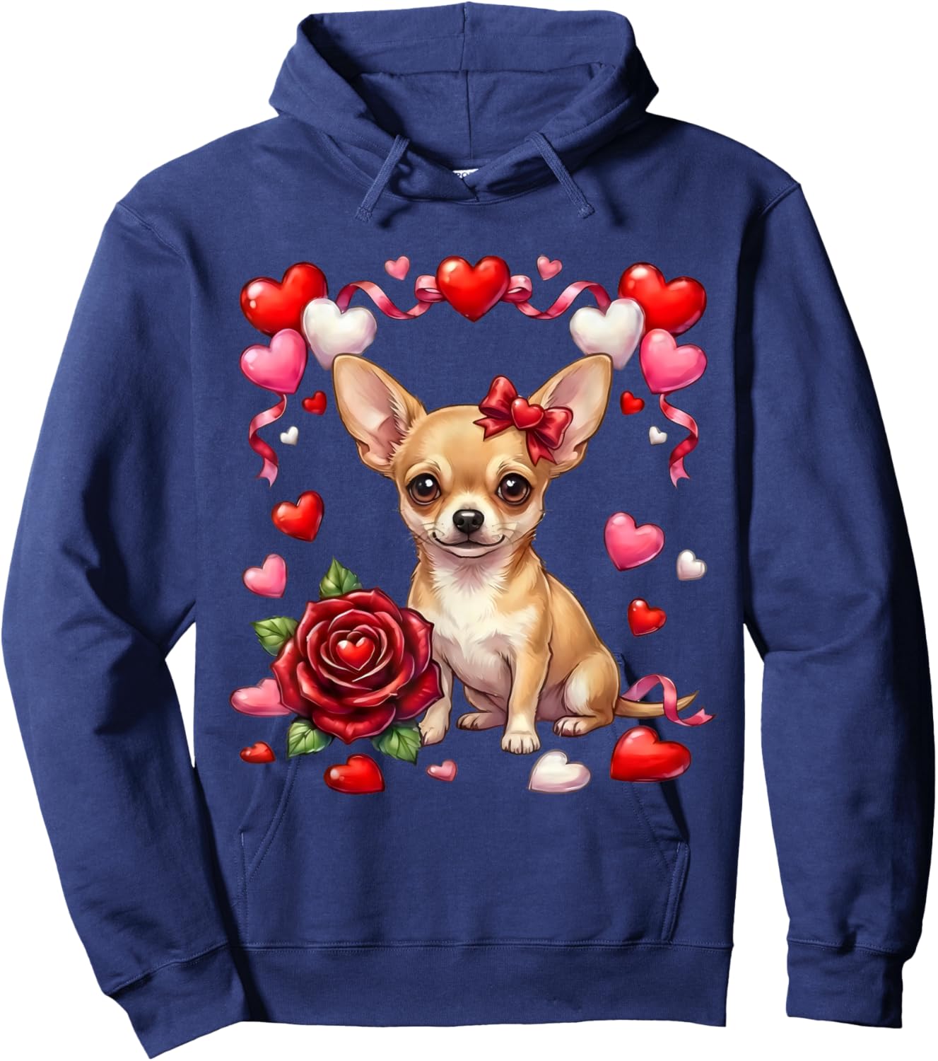 Cute Kawaii Chihuahua Dog Heart Coquette Bow Valentines Day Hoodie - Hoodie | Navy