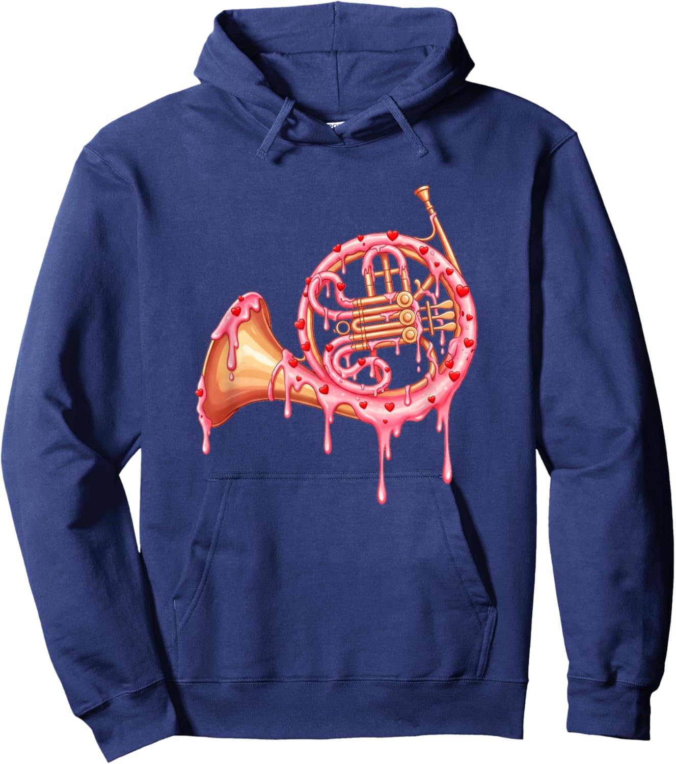 French Horn Valentines Day Ice Cream Drip Heart Girls Kids Hoodie - Hoodie | Navy