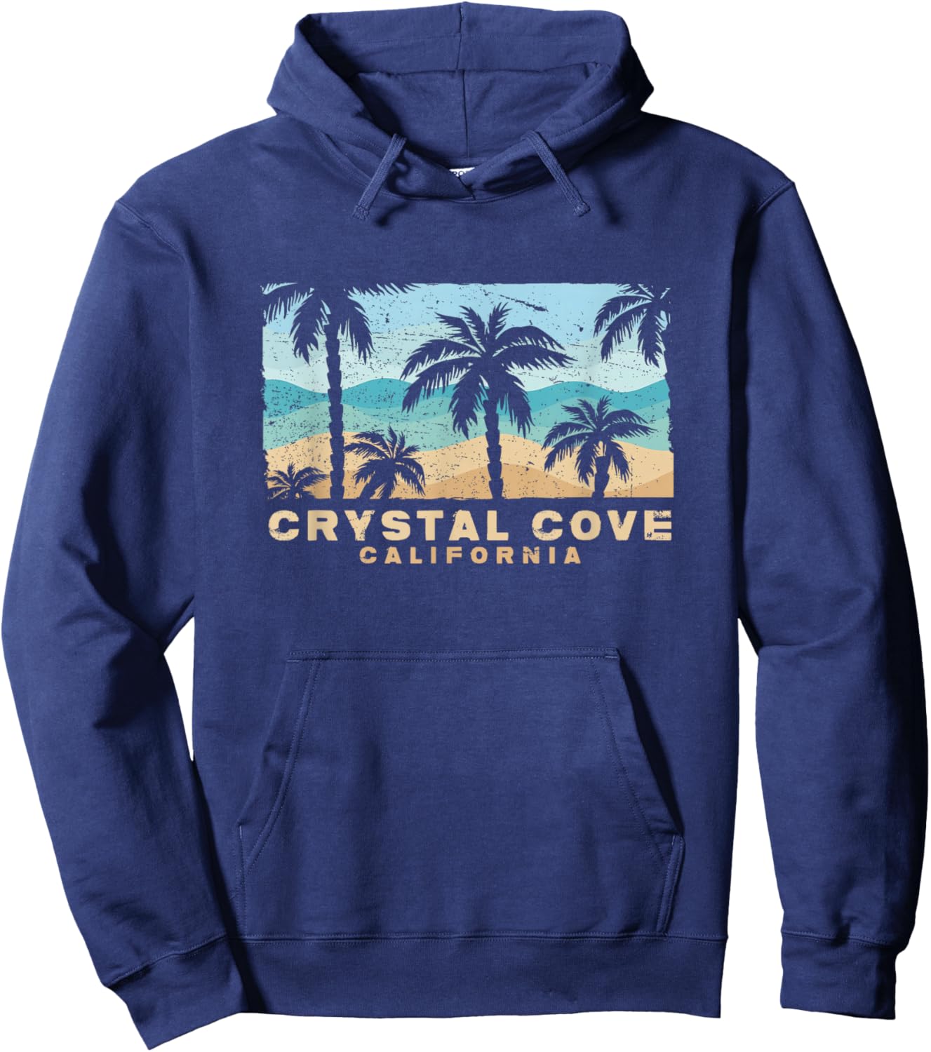 Crystal Cove California Retro Palm Beach Coastal Art Hoodie - Hoodie | Navy