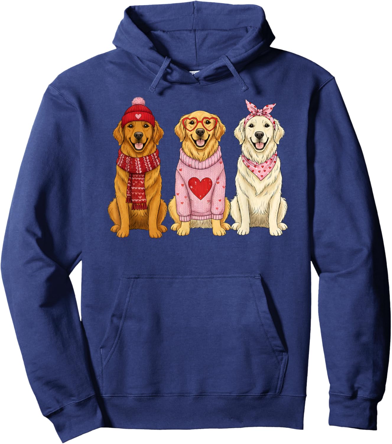 Cute Golden Retriever Valentine Dog Hoodie - Hoodie | Navy