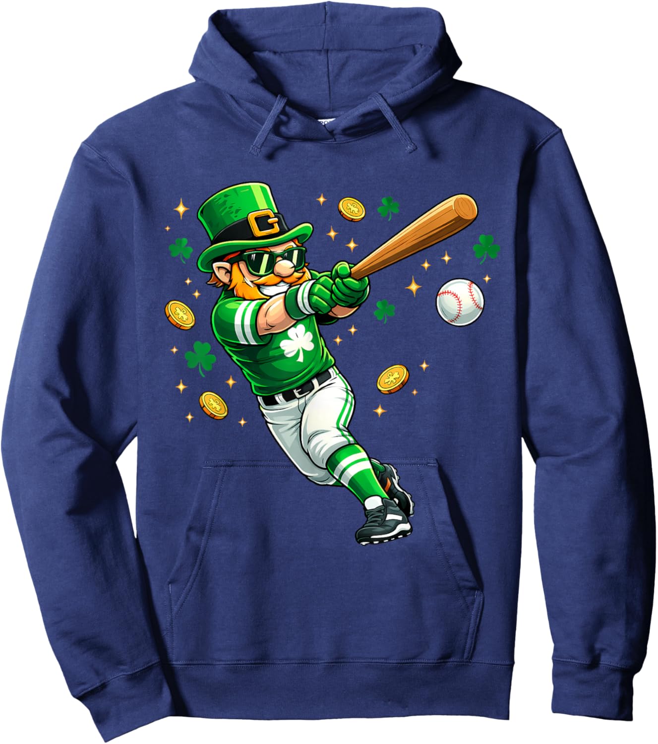 Leprechaun Play Baseball Funny St Patrick's Day Men Kid Boys Hoodie - Hoodie | Navy
