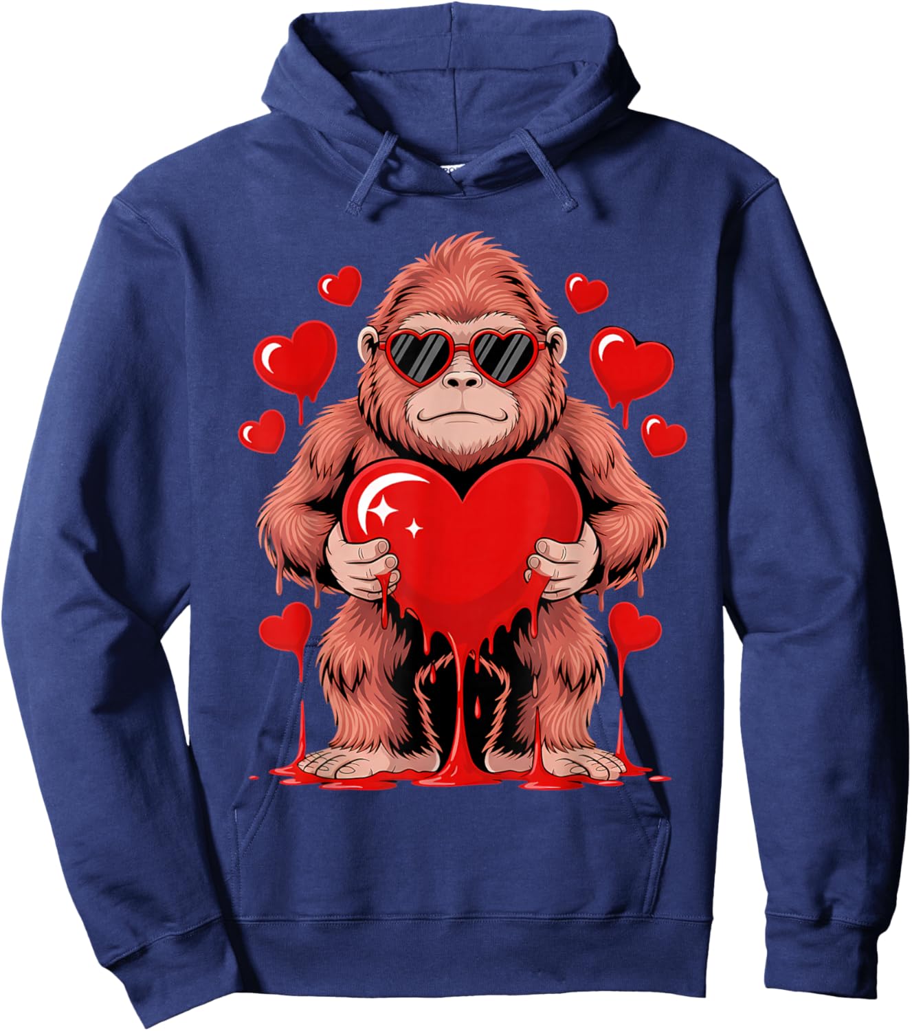 Valentines Day Bigfoot Heart Love Cute Valentine Sasquatch Hoodie - Hoodie | Navy