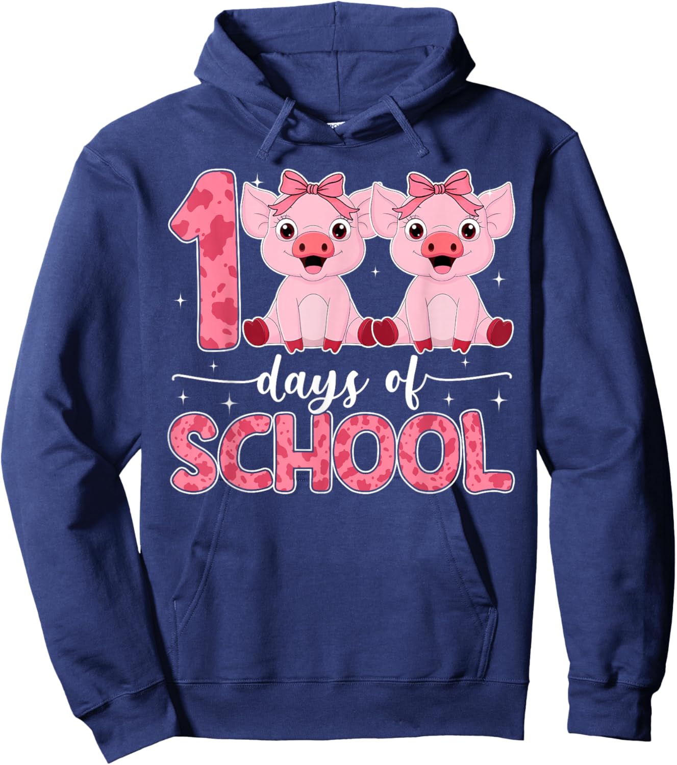 100 Days of School Pigs 100 Days Smarter Students Girls Kids Hoodie - Hoodie | Navy
