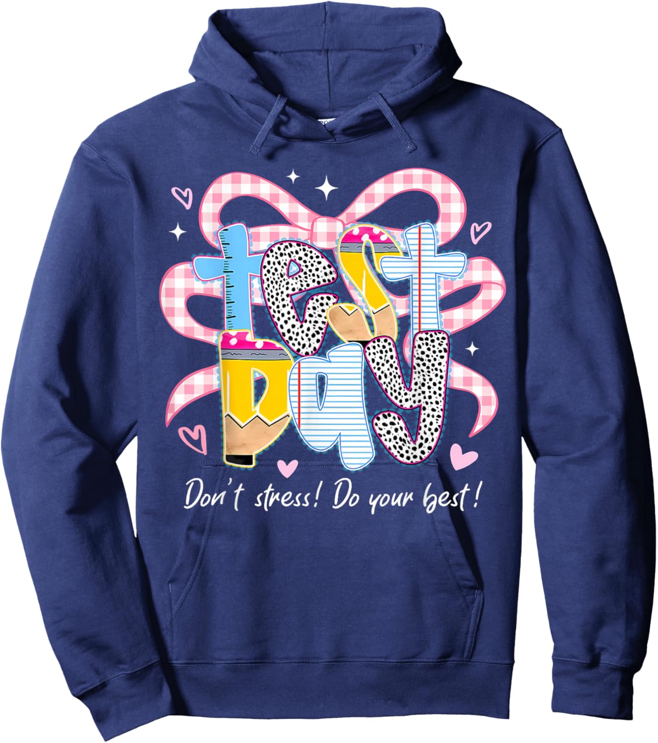 Test Day Pink Plaid Coquette Bow State Testing Teacher Kids Hoodie - Hoodie | Navy